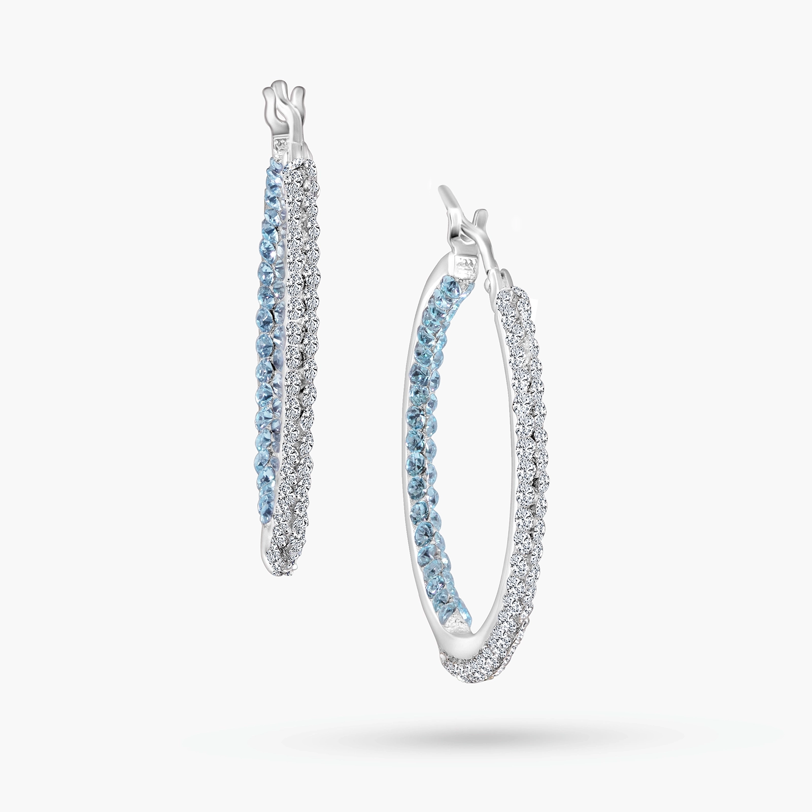 עגילי חישוק מזהב 14K בשיבוץ אבני סברובסקי מנצנצות