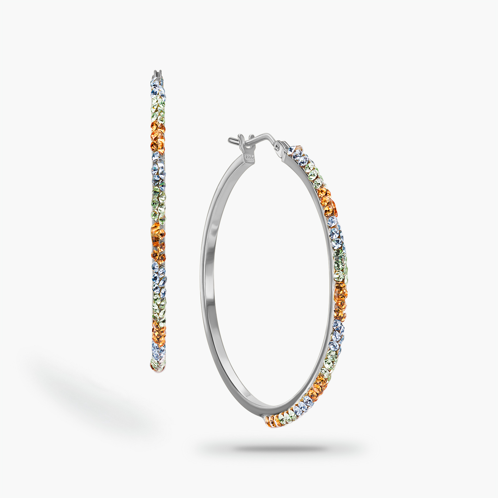 עגילי זהב 14K חישוק משובצים אבני SW צבעוניות.