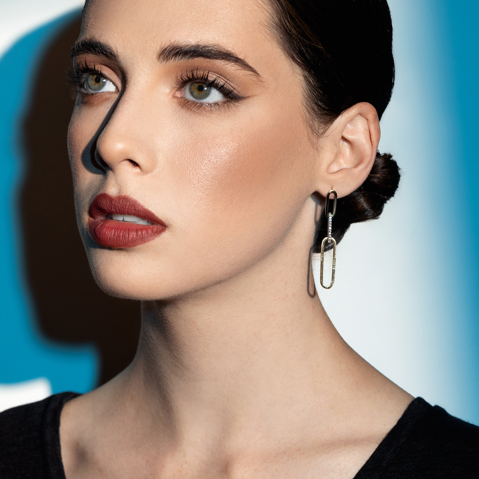 עגילי זהב חוליות אובליות