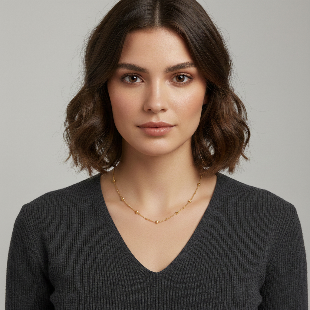 שרשרת זהב 14K משולבת כדורי זהב