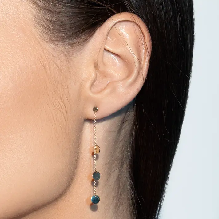 עגילי זהב ארוכים בשילוב דיסקיות זהב