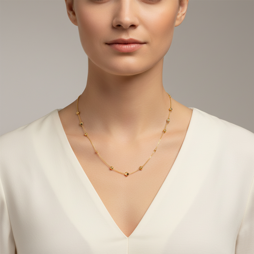 שרשרת זהב 14K עם חרוזי זהב