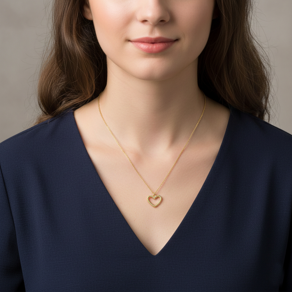 שרשרת זהב 14K עם תליון לב פתוח