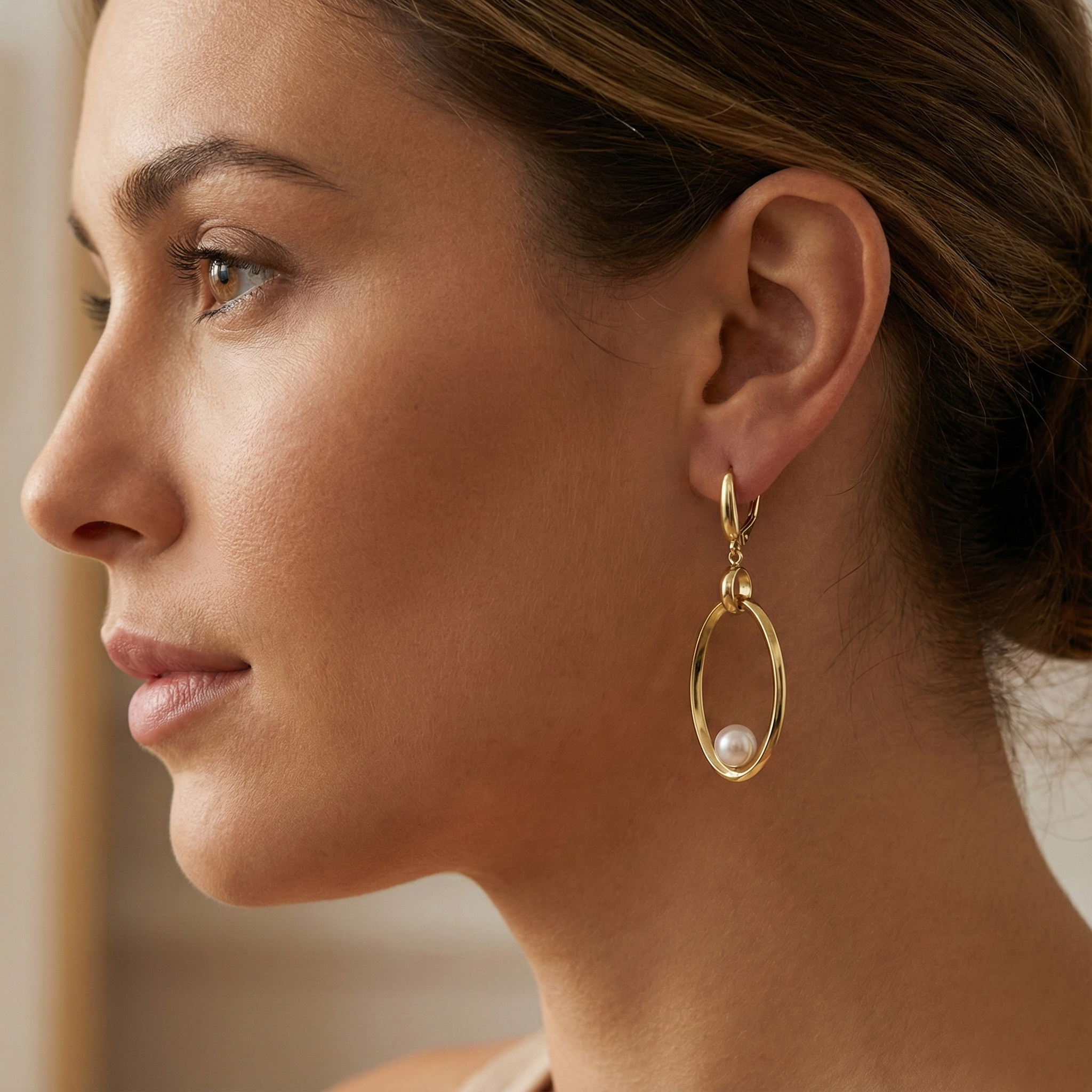 עגילי זהב 14K בשילוב פנינה