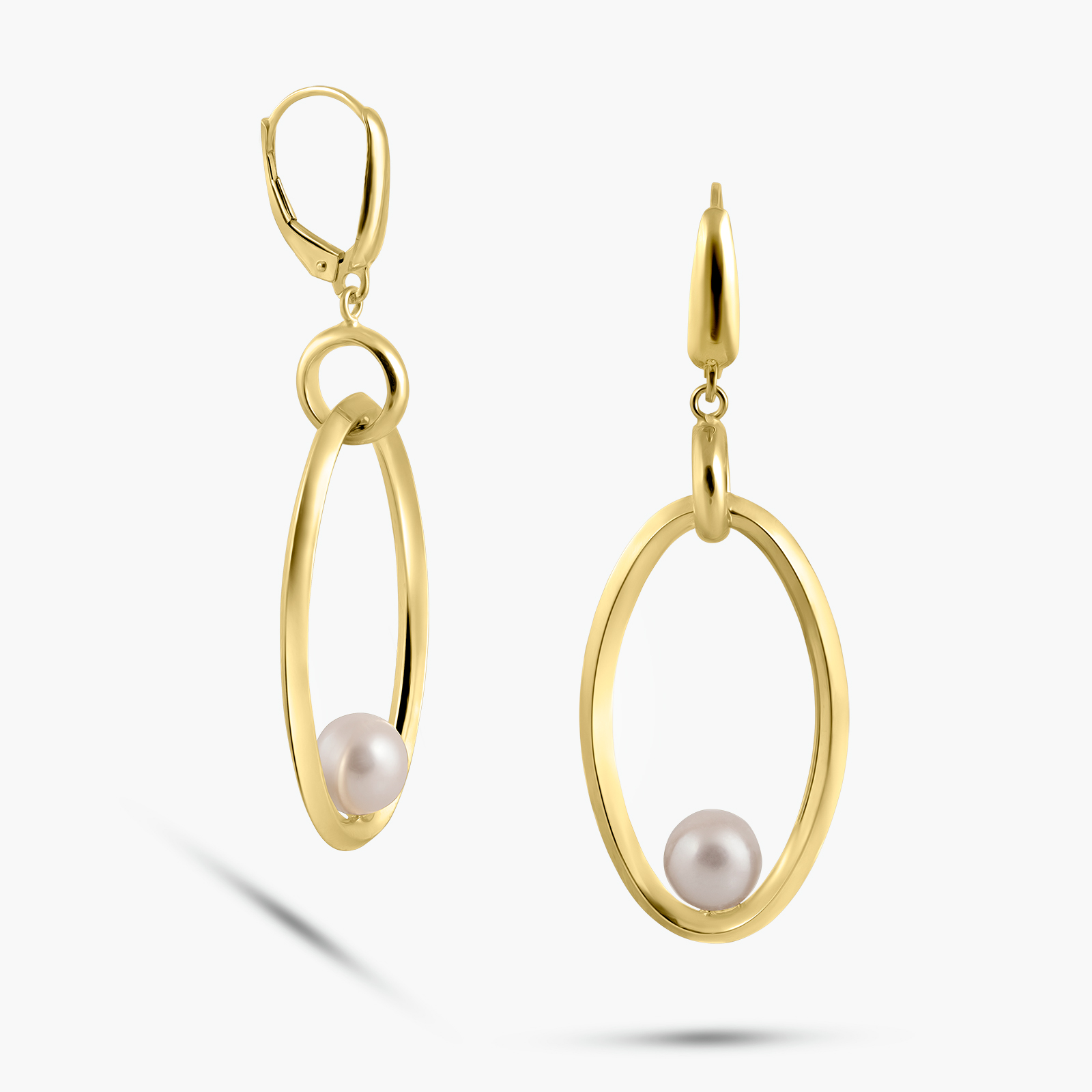 עגילי זהב 14K בשילוב פנינה