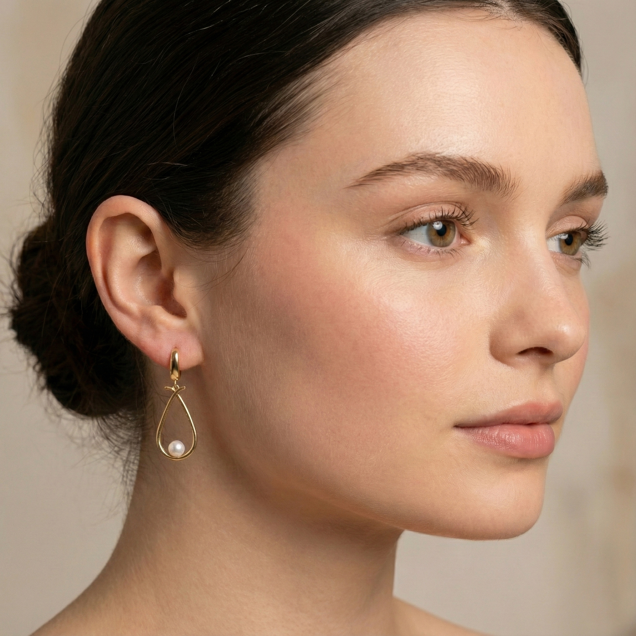 עגילי זהב 14K בשילוב פנינה