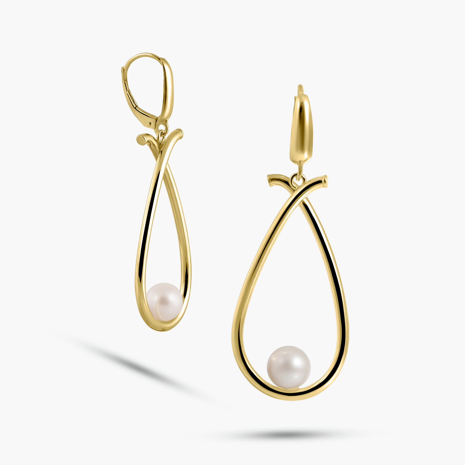 עגילי זהב 14K בשילוב פנינה