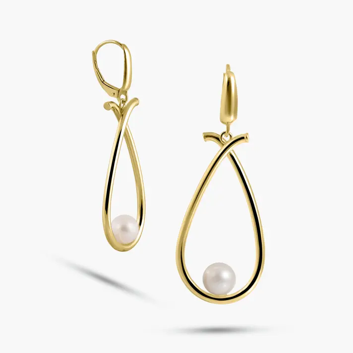 עגילי זהב 14K בשילוב פנינה