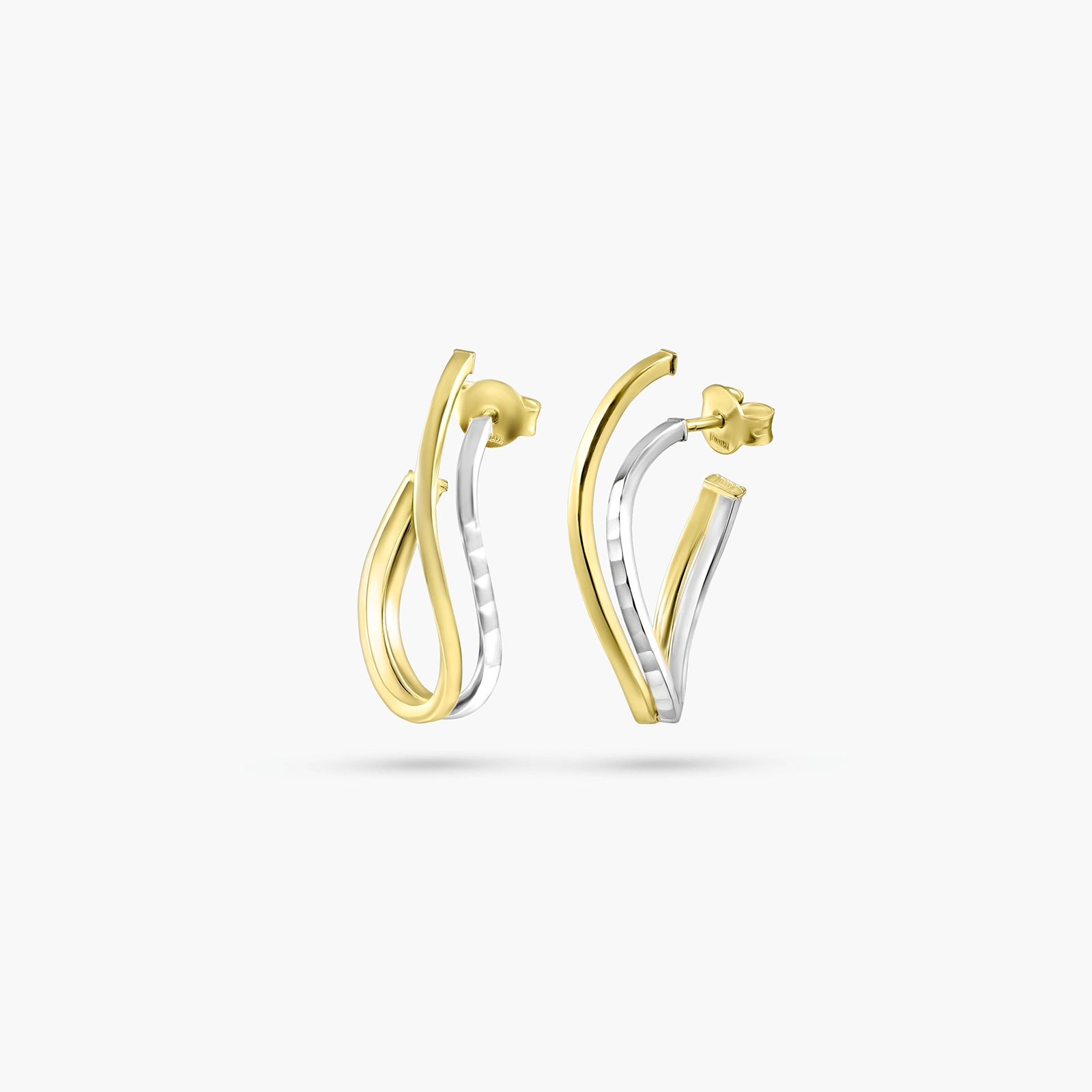 עגילי זהב 14K ביקולור במראה גלי מלא תנועה