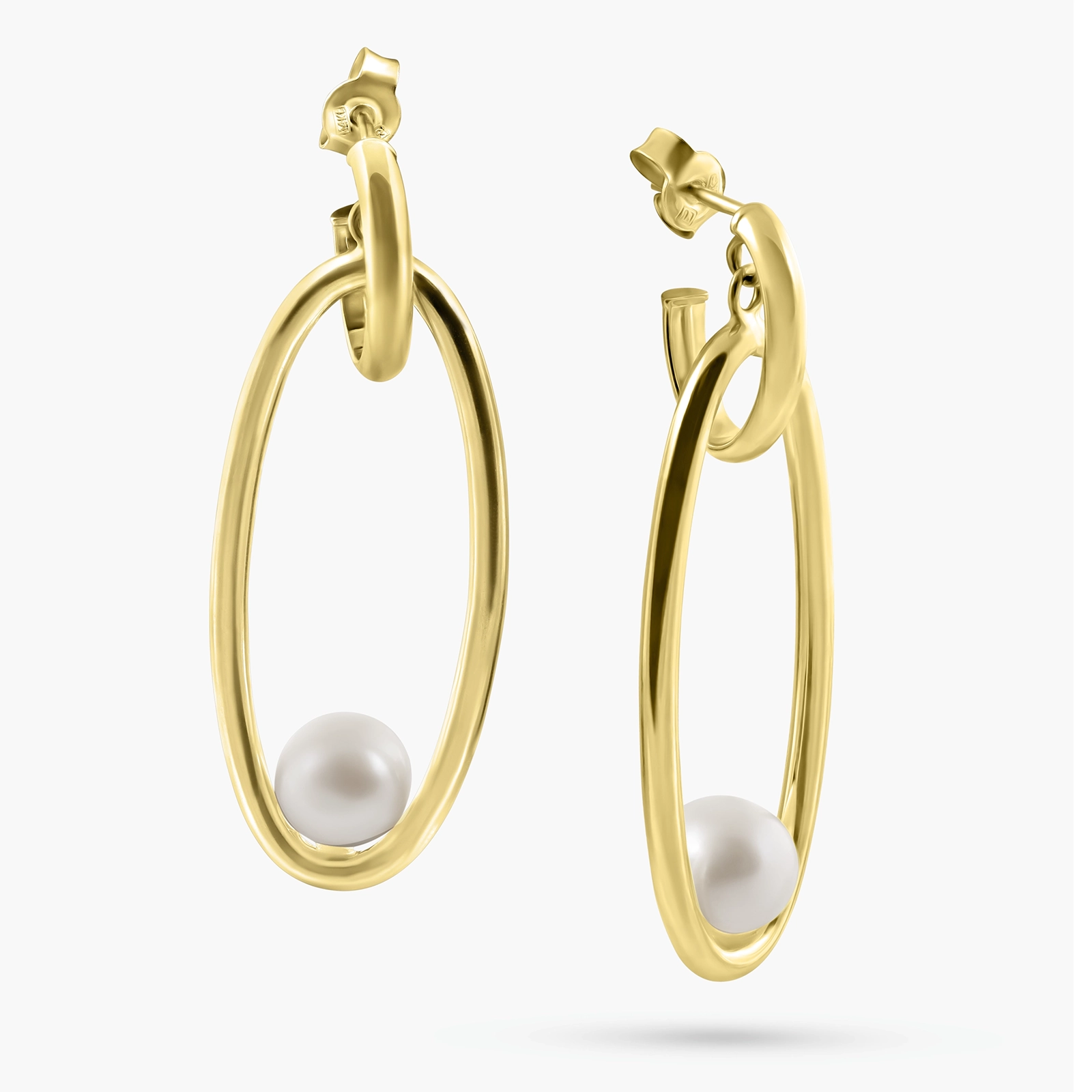 עגילים תלויים בעיצוב אובאלי ושיבוץ פנינה