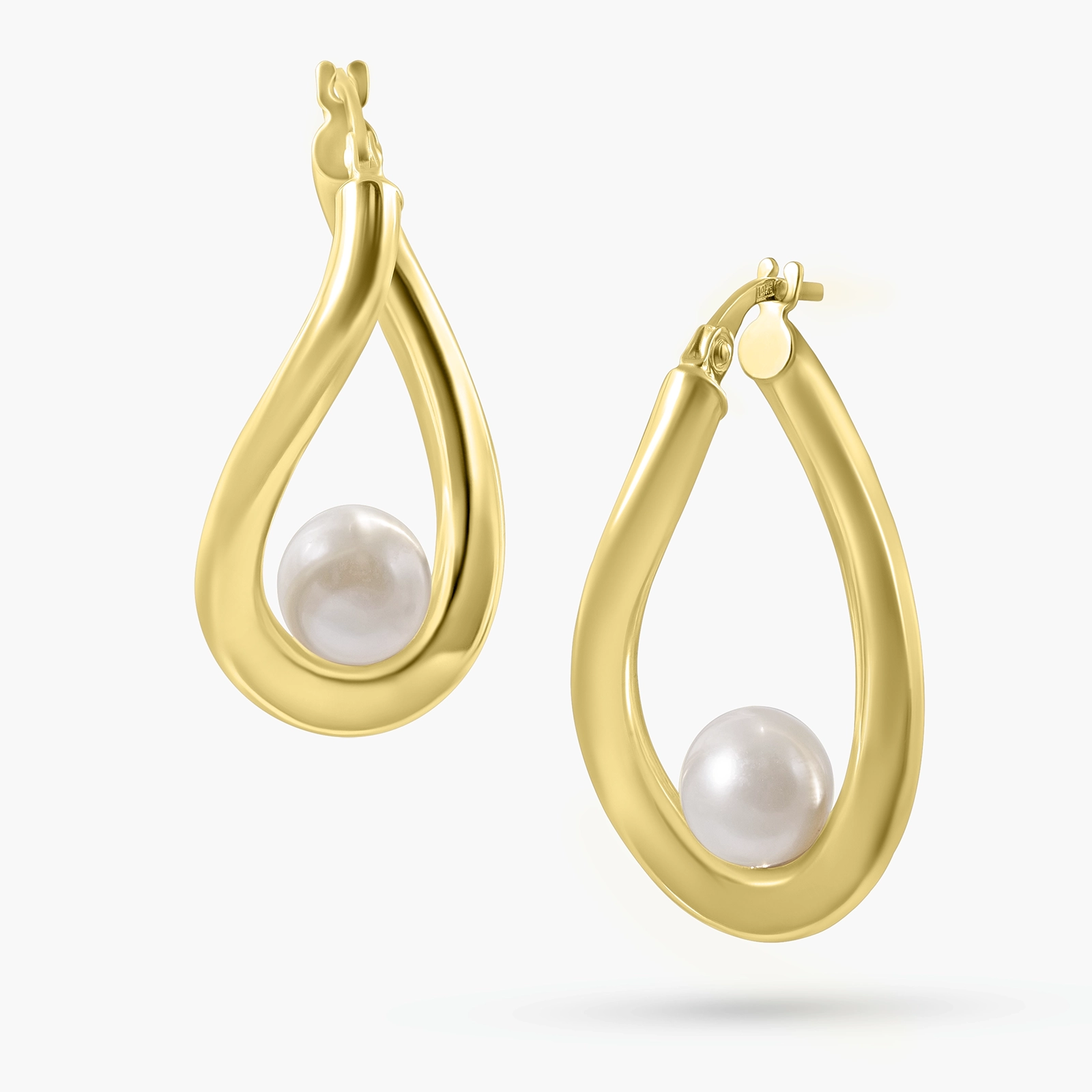 עגילי טיפה מזהב בשיבוץ פנינה