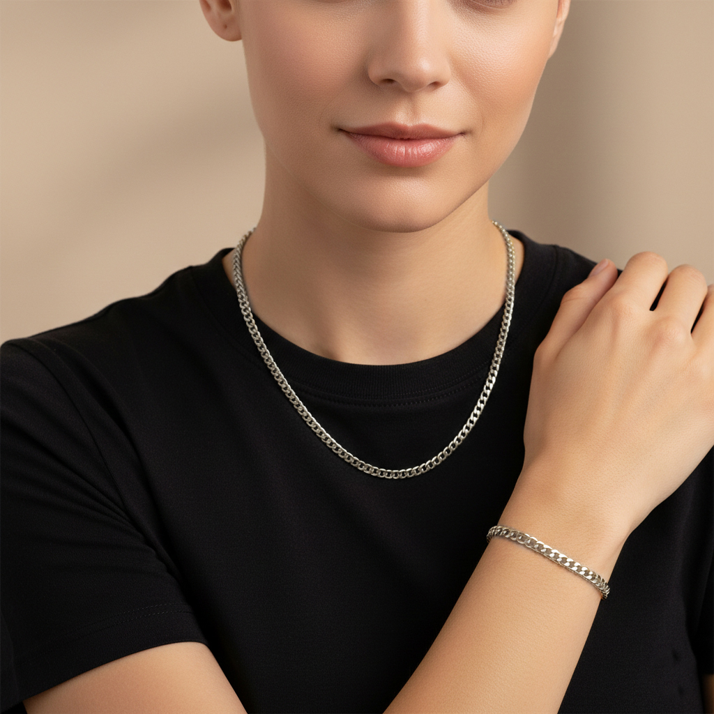 שרשרת זהב 14K במראה חוליות מלוטשות