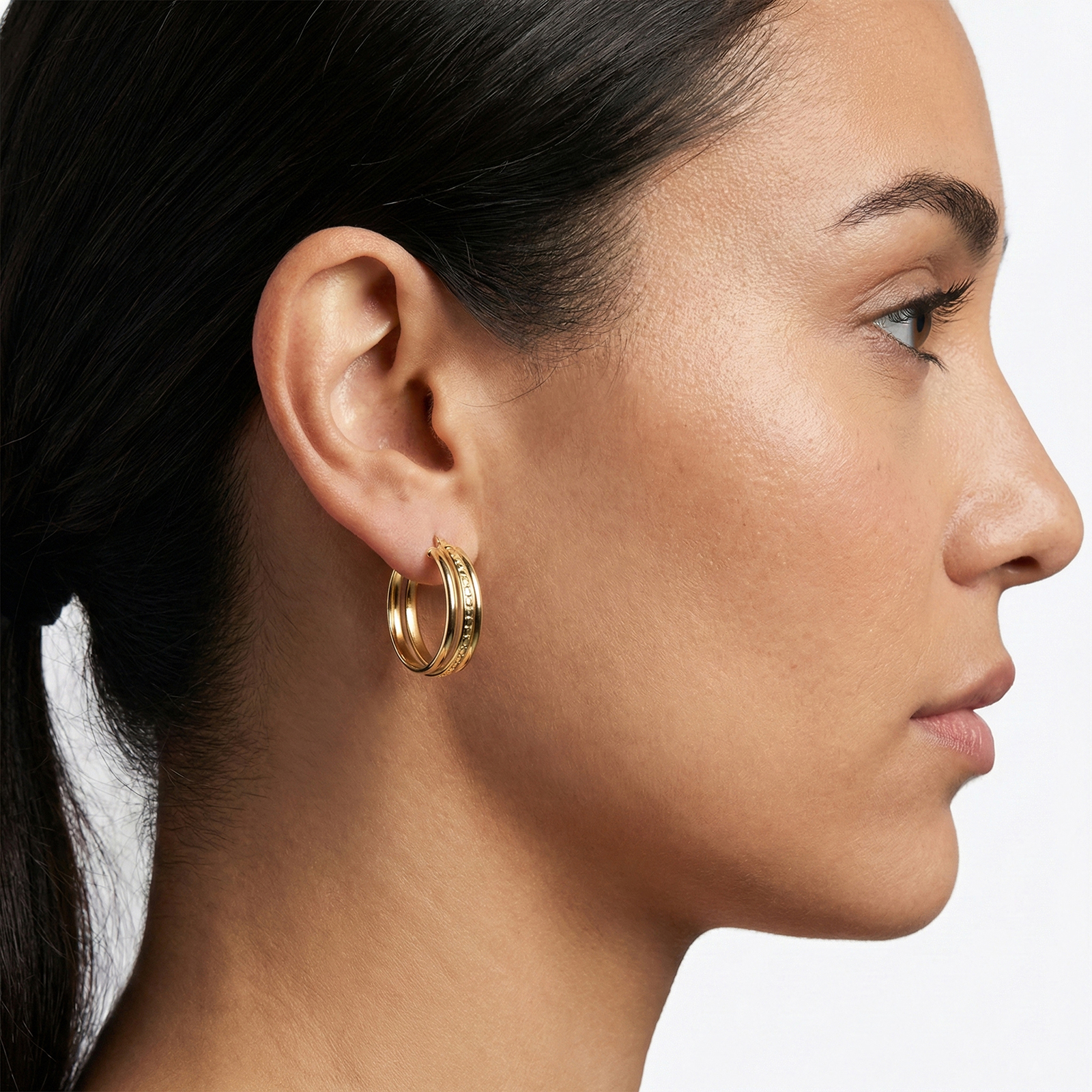 עגילי זהב 14K חישוק שלוש שורות