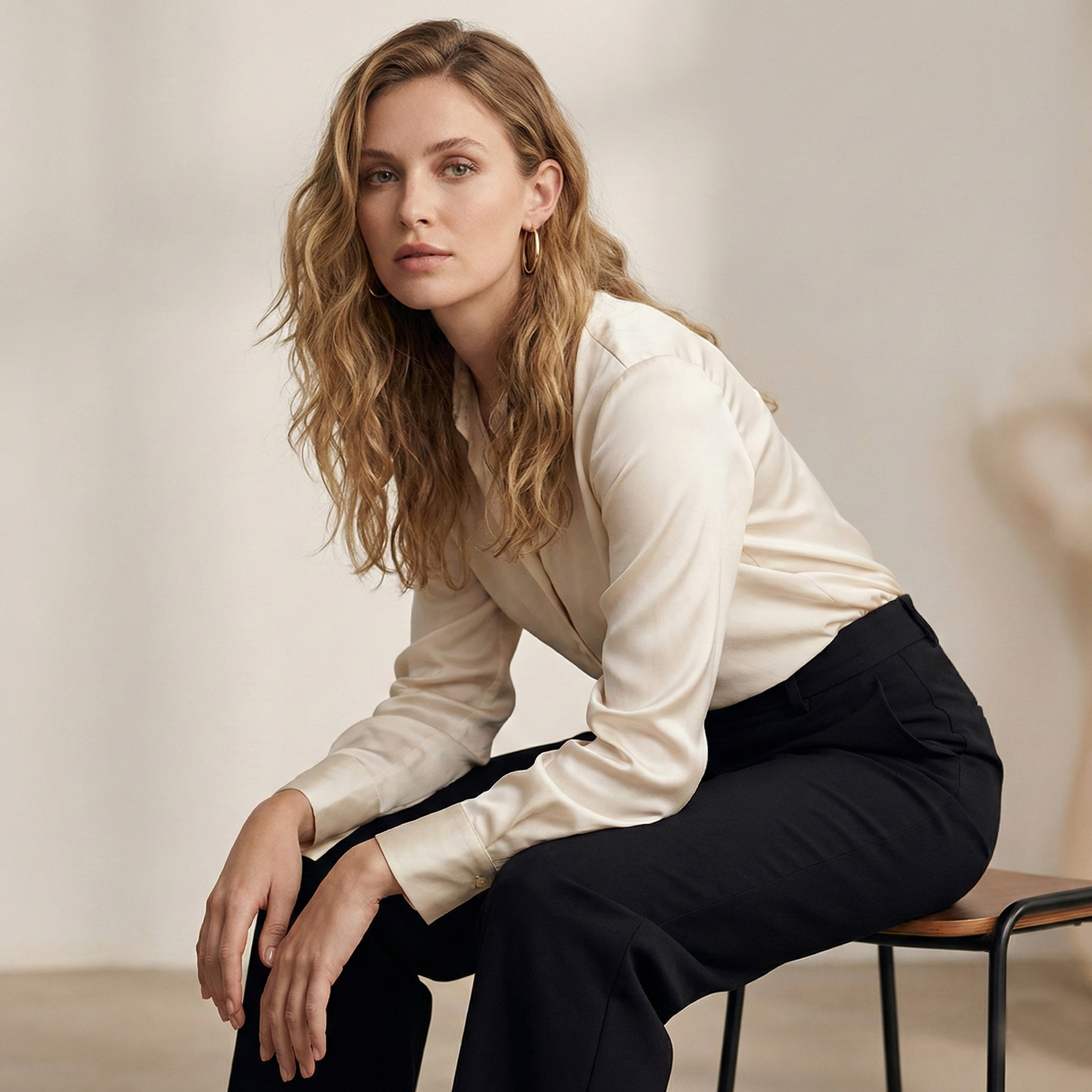 עגילי חישוק אובליים בזהב 14K