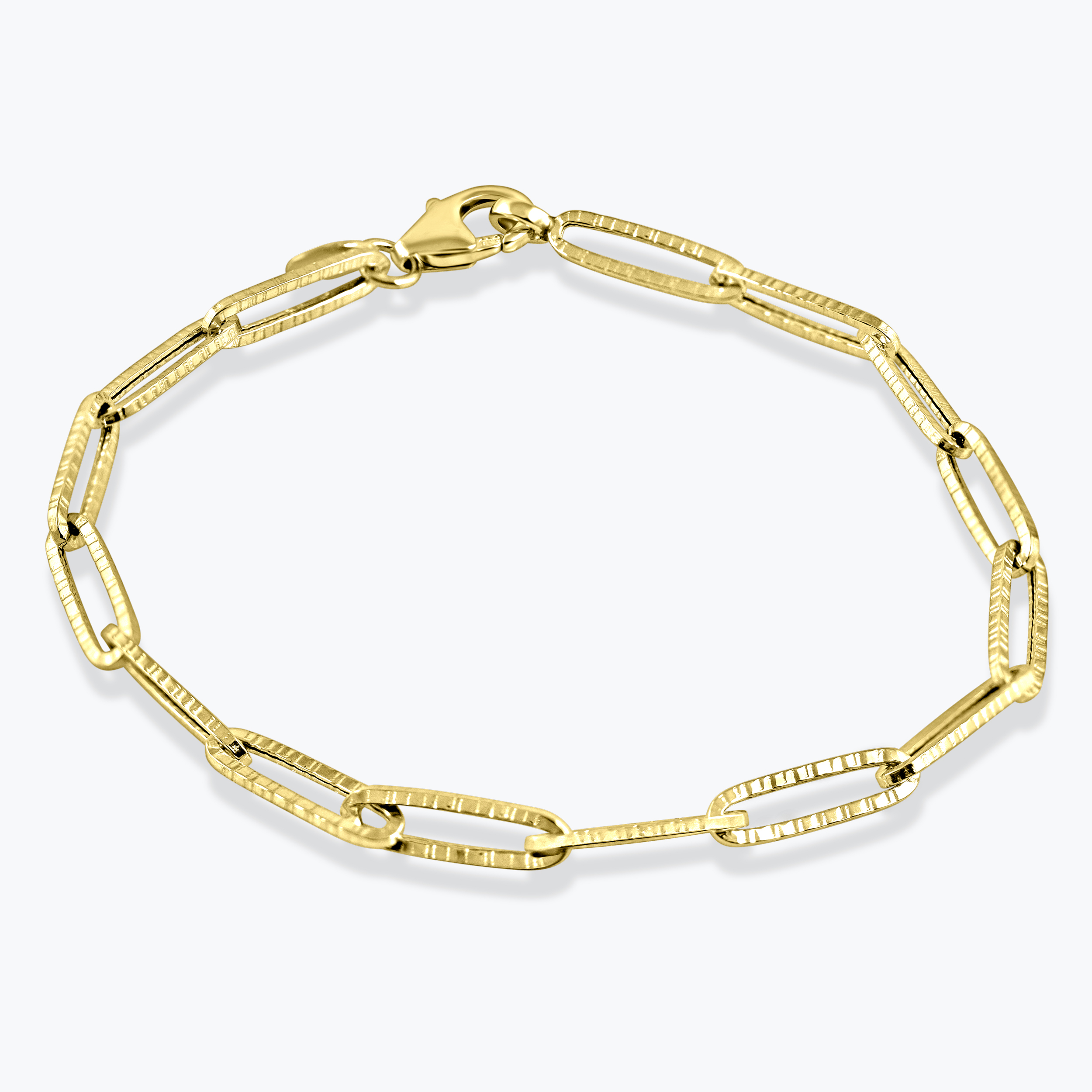 צמיד חוליות זהב 14K בעיצוב מלבני.