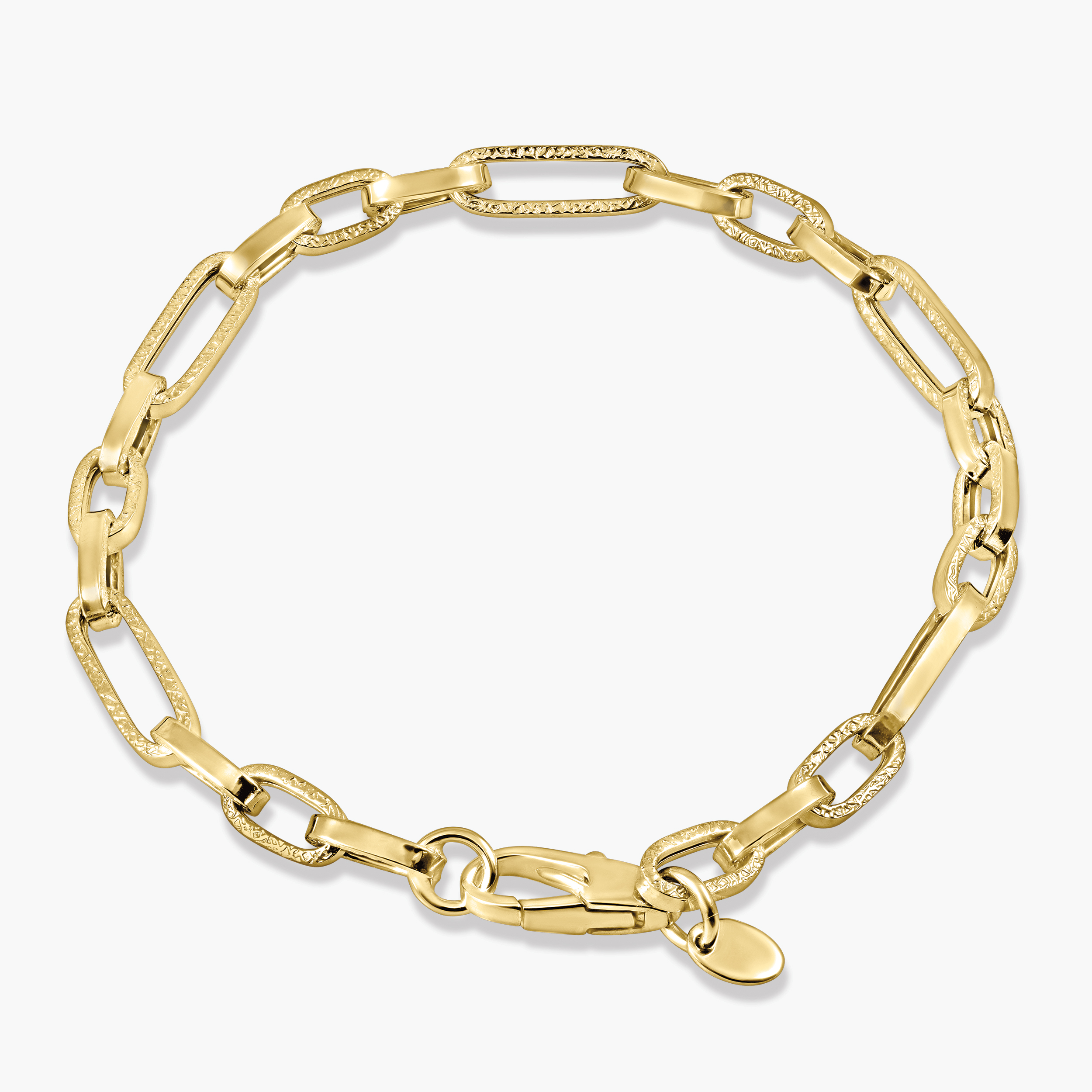 צמיד זהב 14K חוליות מעוצבות בשילוב טקסטורה