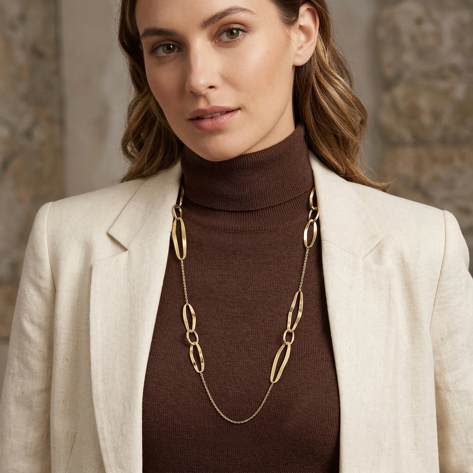 שרשרת זהב 14K במראה חוליות מלוטשות