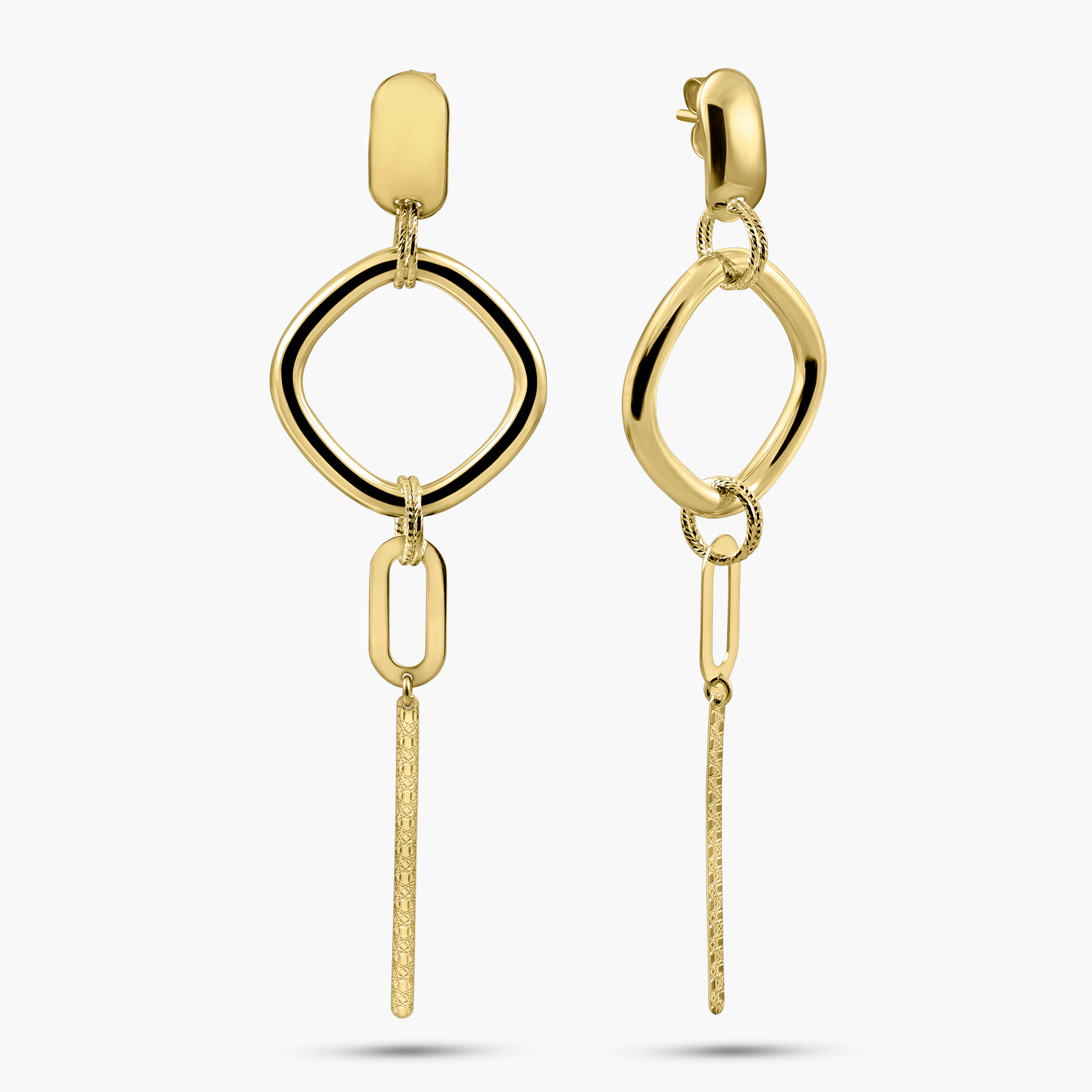 עגילי זהב 14K בעיצוב מרובע תלוי ארוך 8.5 ס"מ