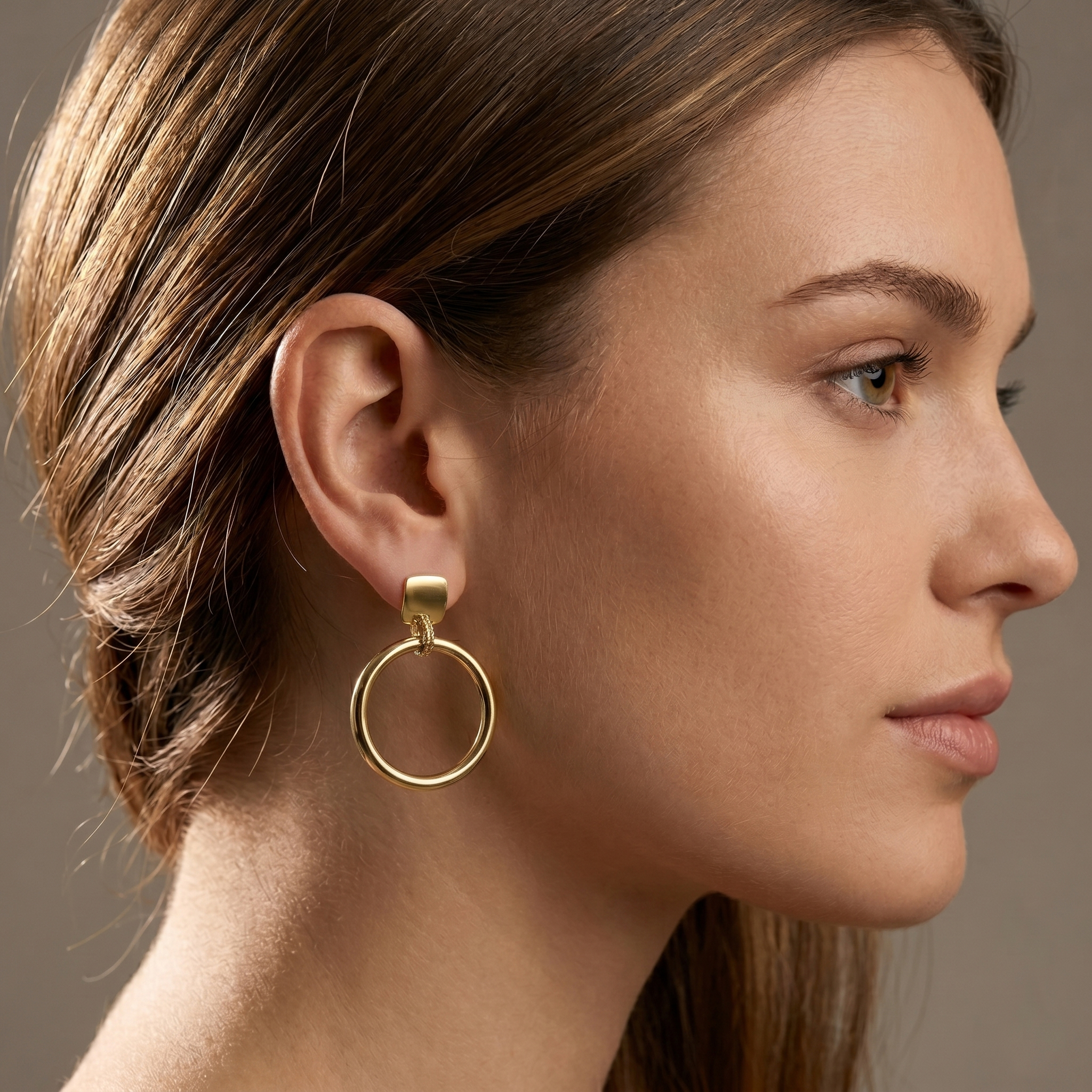 עגילי זהב 14K בעיצוב עיגול תלוי 3.8 ס"מ