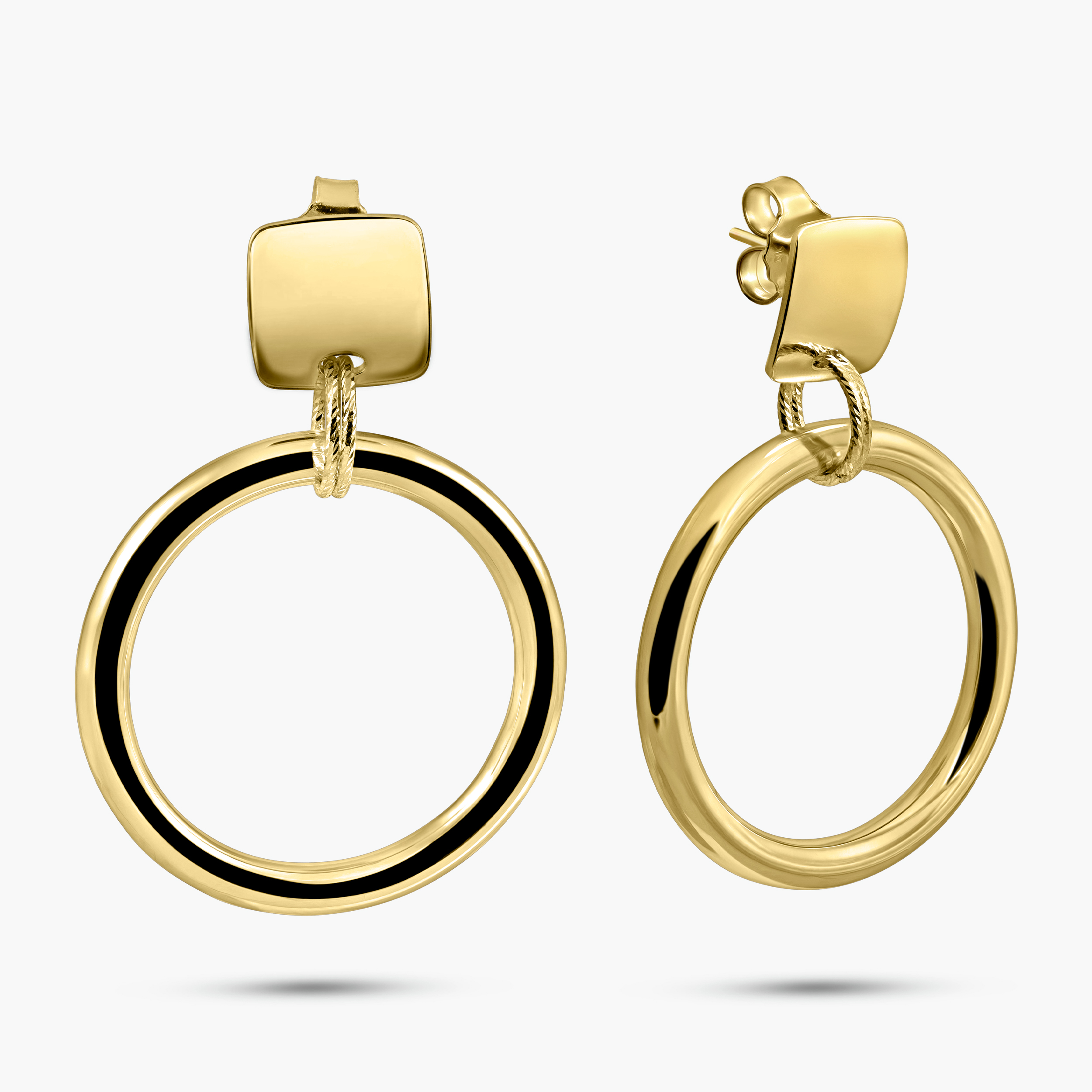 עגילי זהב 14K בעיצוב עיגול תלוי 3.8 ס"מ