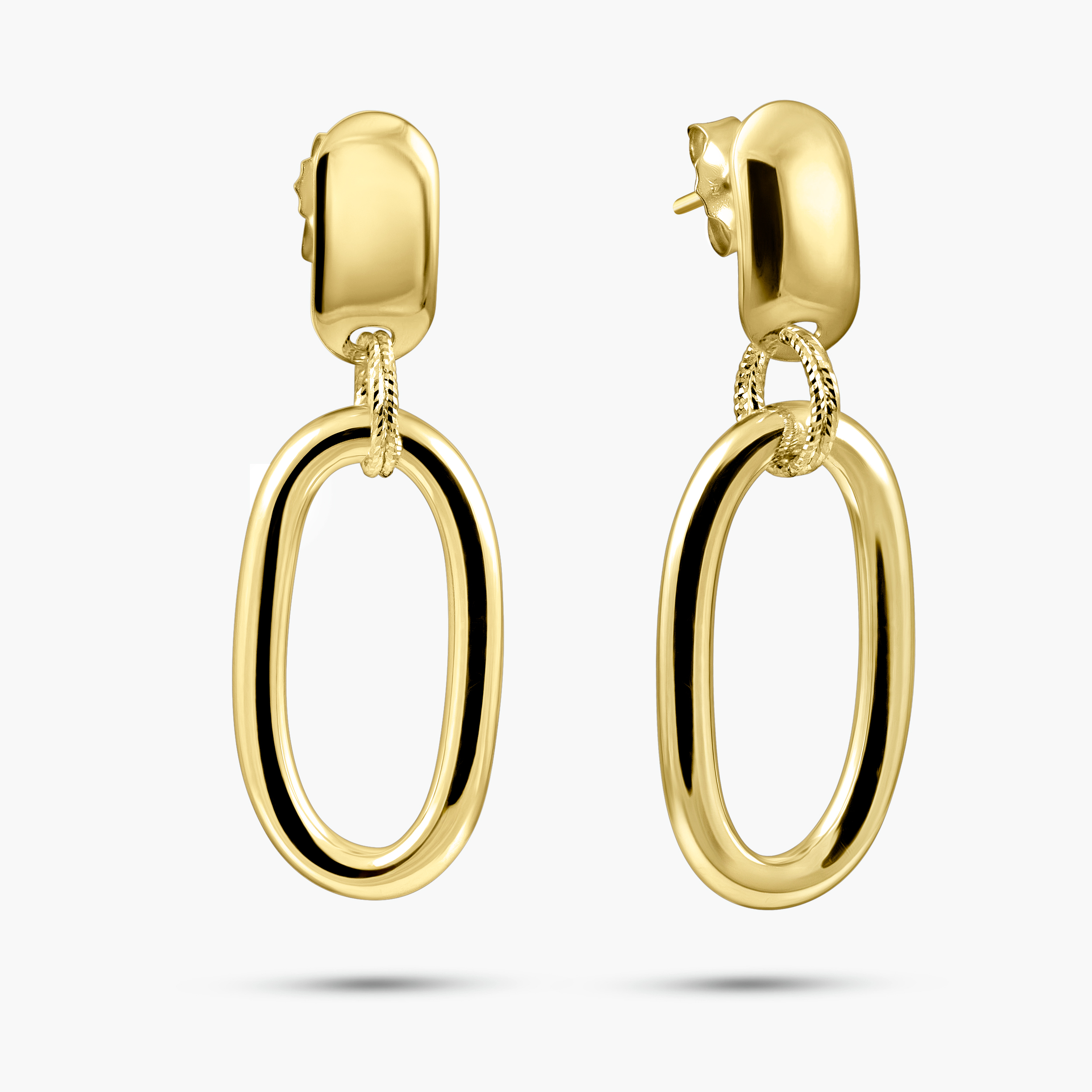 עגילי זהב 14K בעיצוב אובל תלוי 4.2 ס"מ