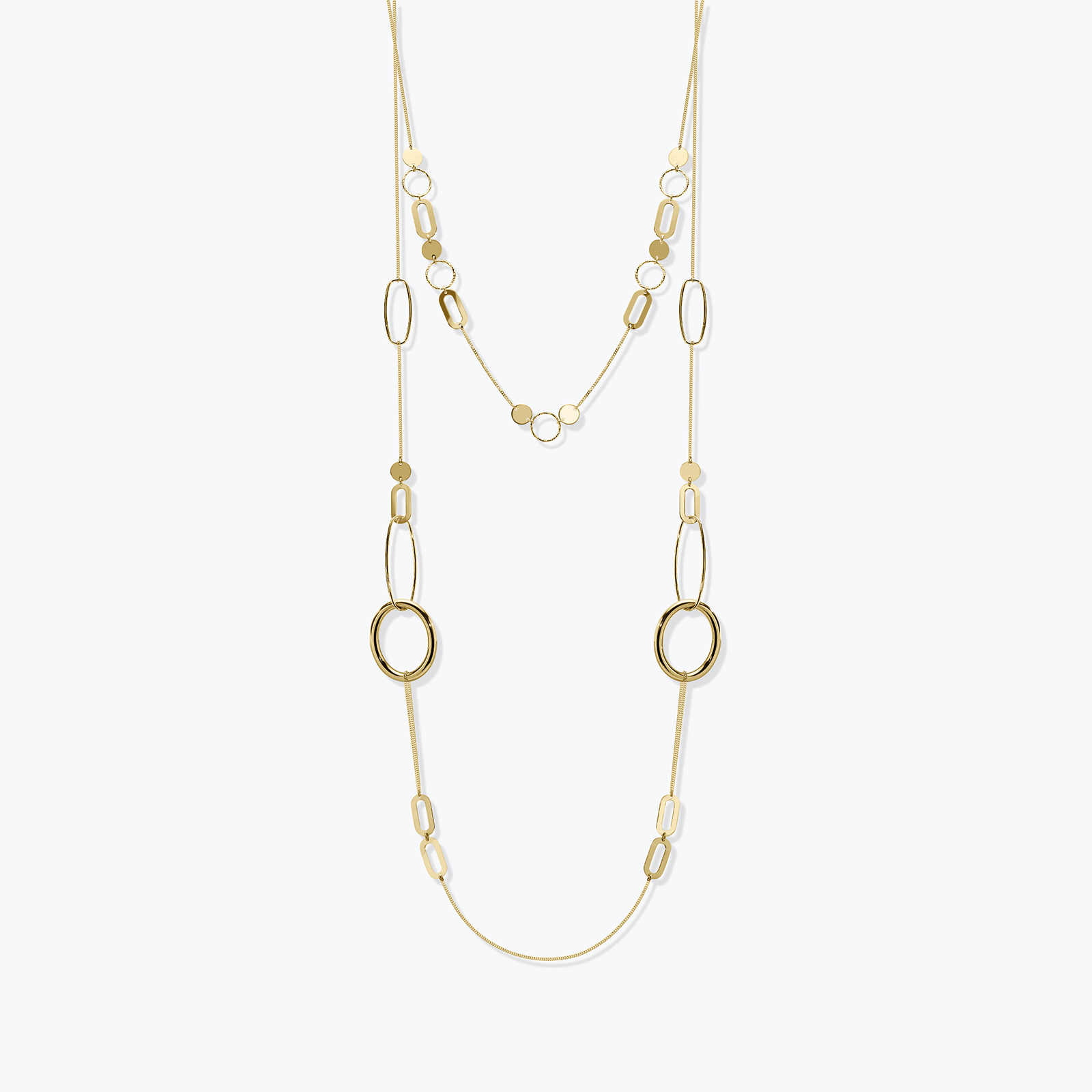 שרשרת זהב 80 ס"מ שרשרת זהב 14K כפולה עם חוליות מגוונות 80 ס"מ