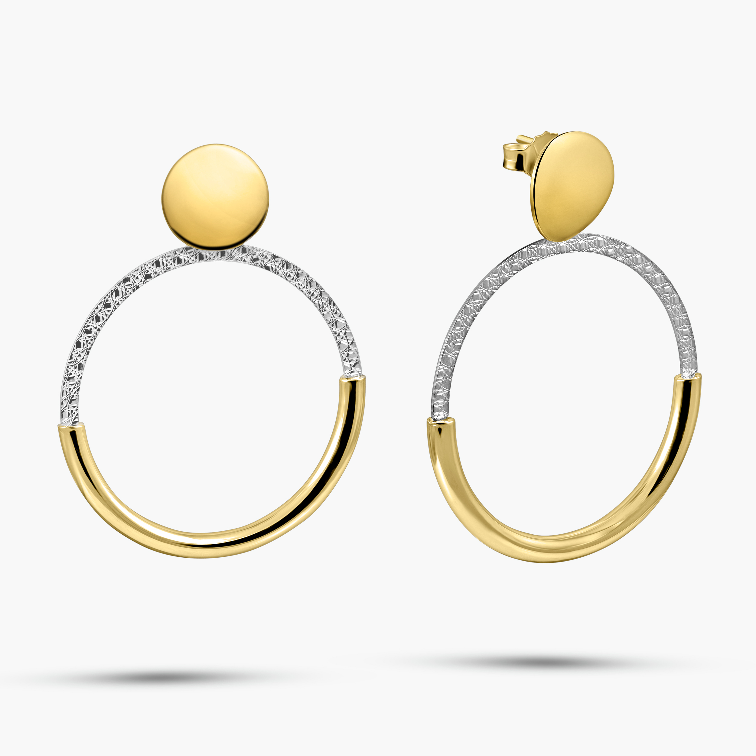 עגילי זהב 14K חישוק דו גוני במראה מודרני