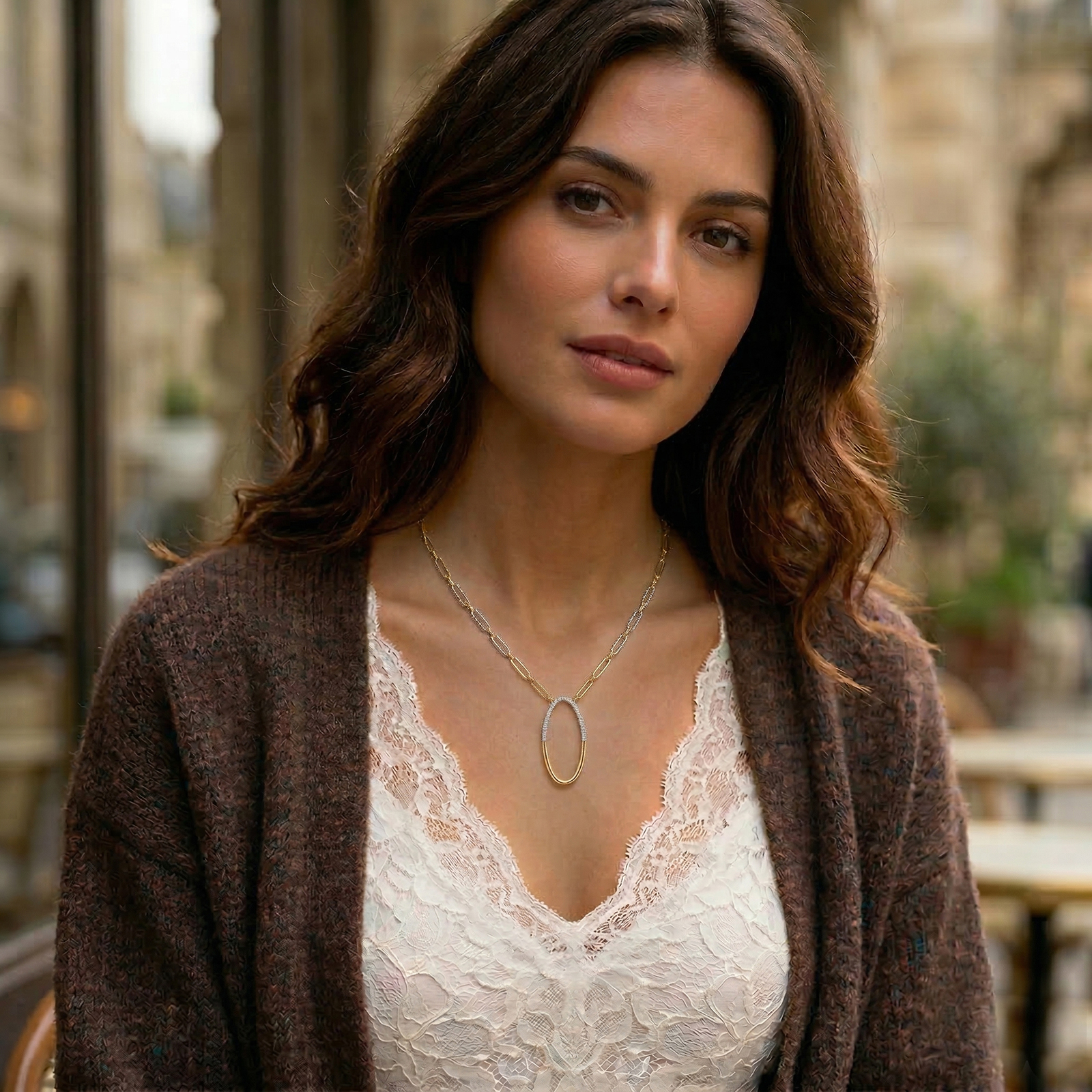 שרשרת זהב 14K בעיצוב חוליות עם תליון אובל 42 ס"מ