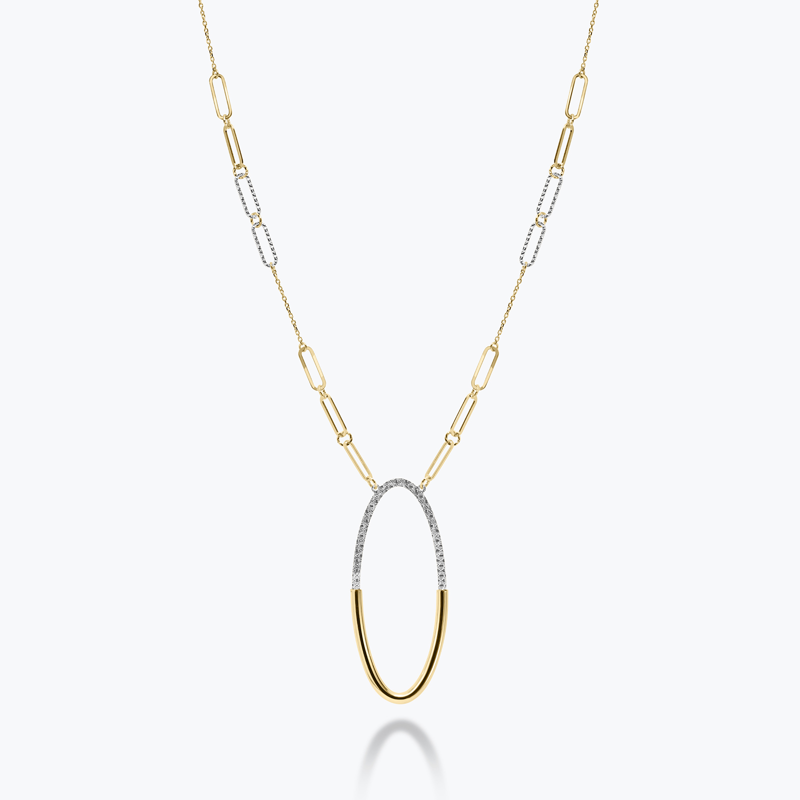 שרשרת זהב 14K בעיצוב חוליות עם תליון אובל 42 ס"מ