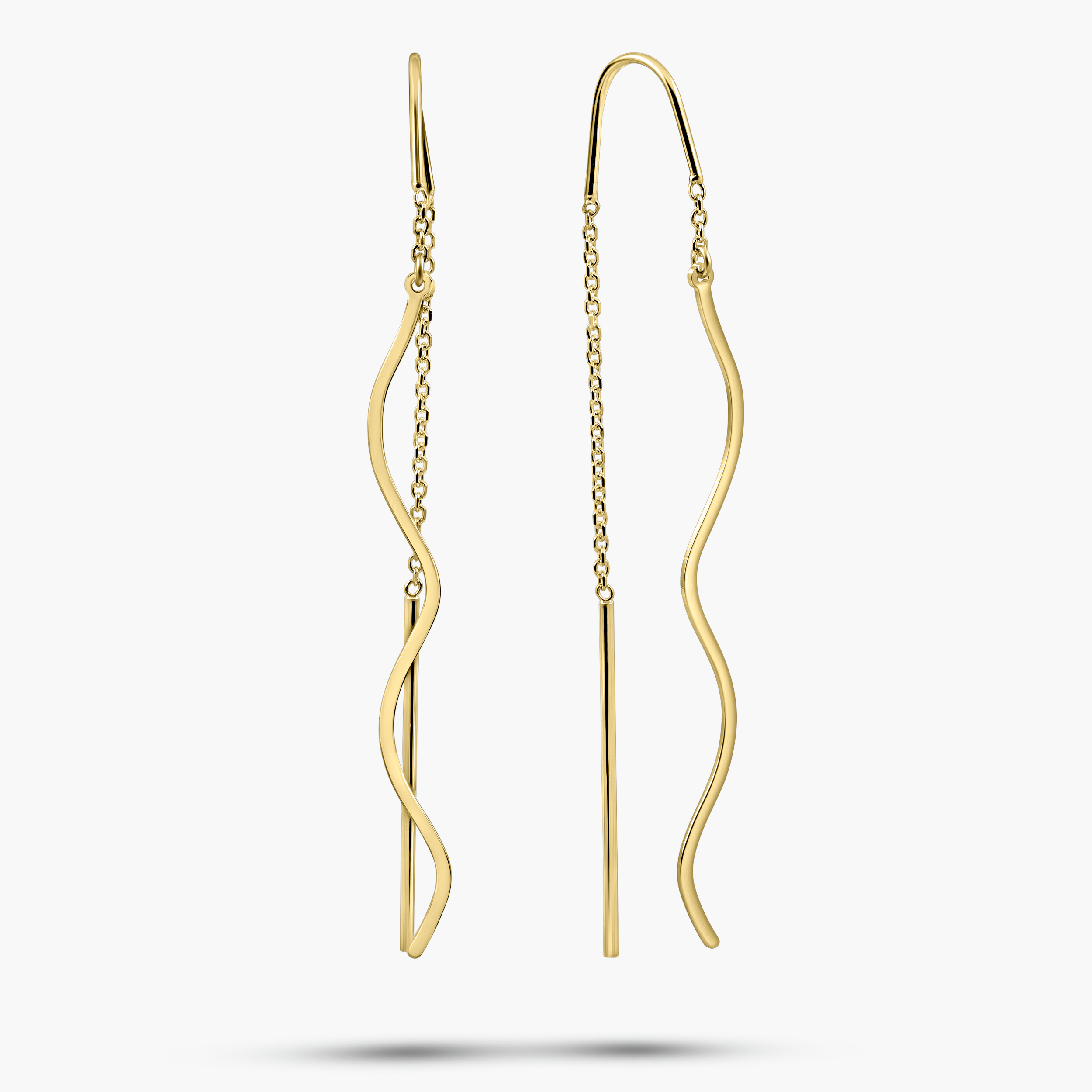 עגילי זהב 14K בעיצוב קו גלי תלוי