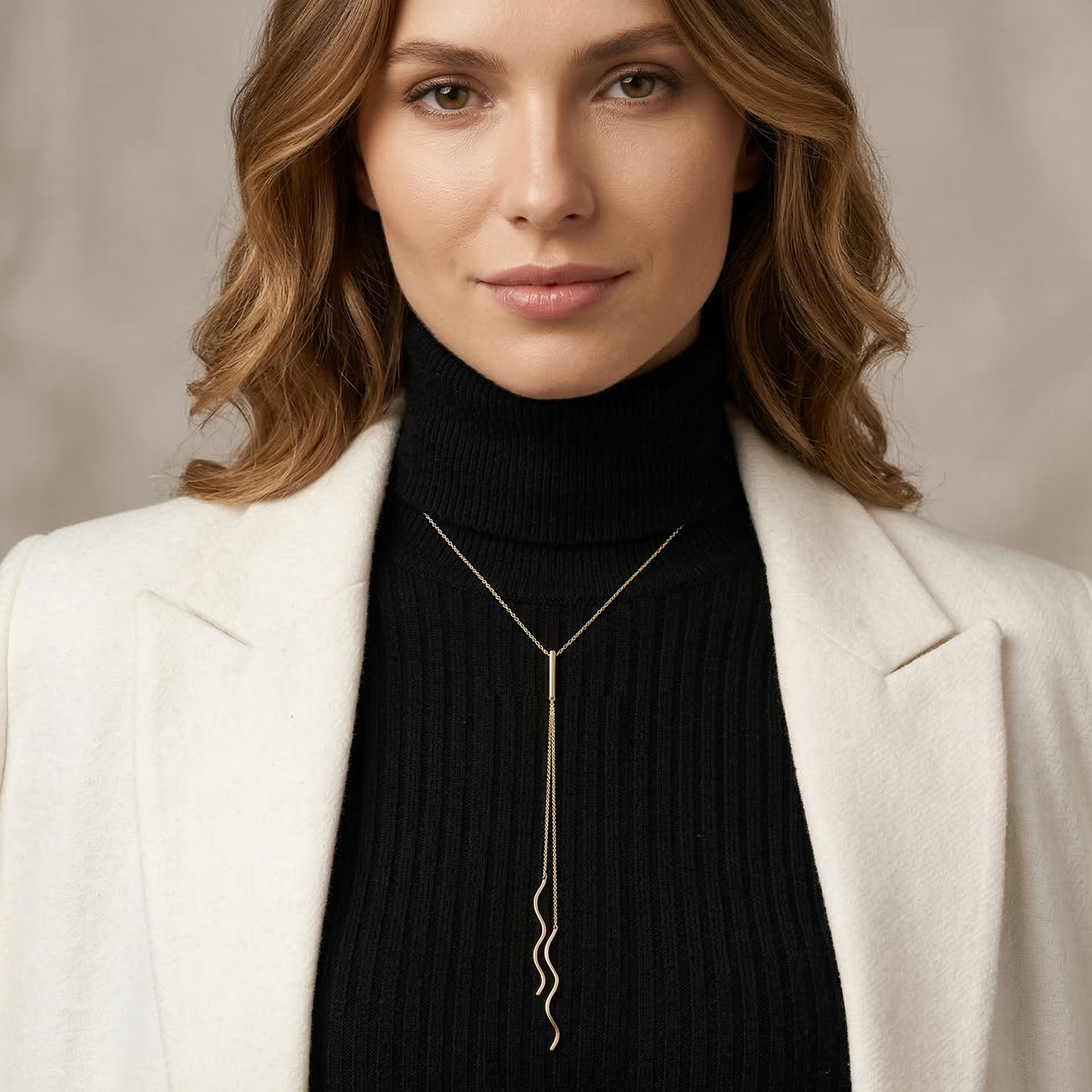 שרשרת זהב 14K עניבה בעיצוב גלי תלוי 42 ס"מ