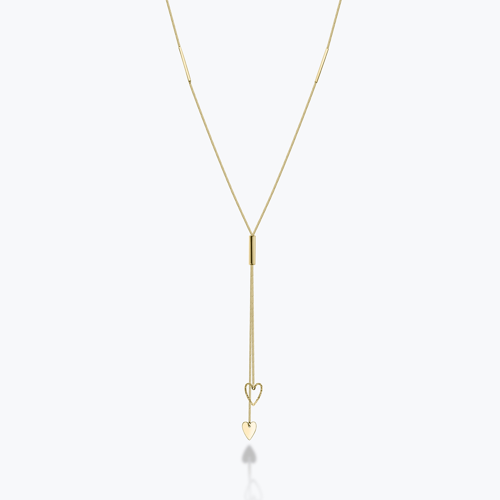 שרשרת עניבה זהב 14K עם שני לבבות