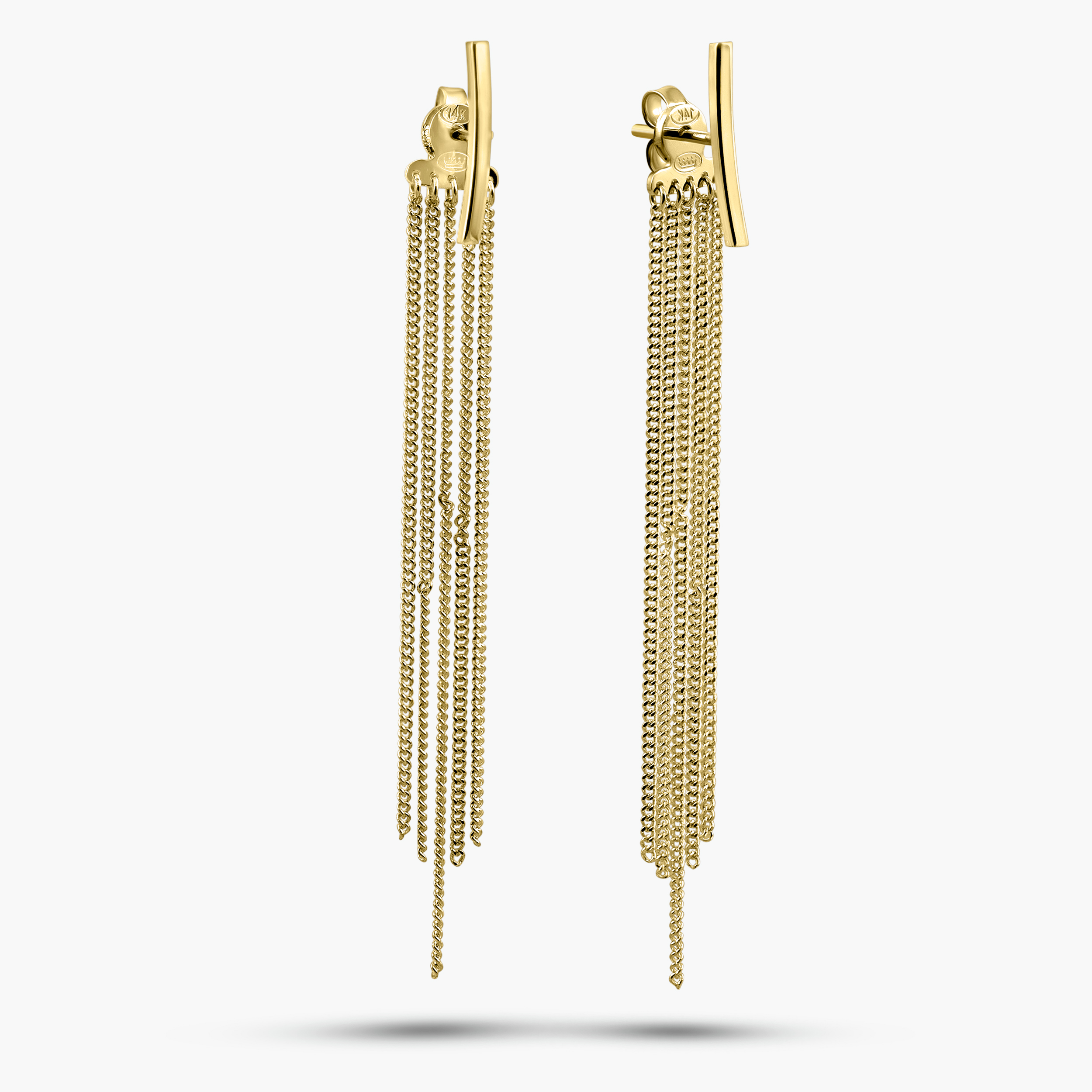 עגילי זהב 14K בעיצוב שרשראות