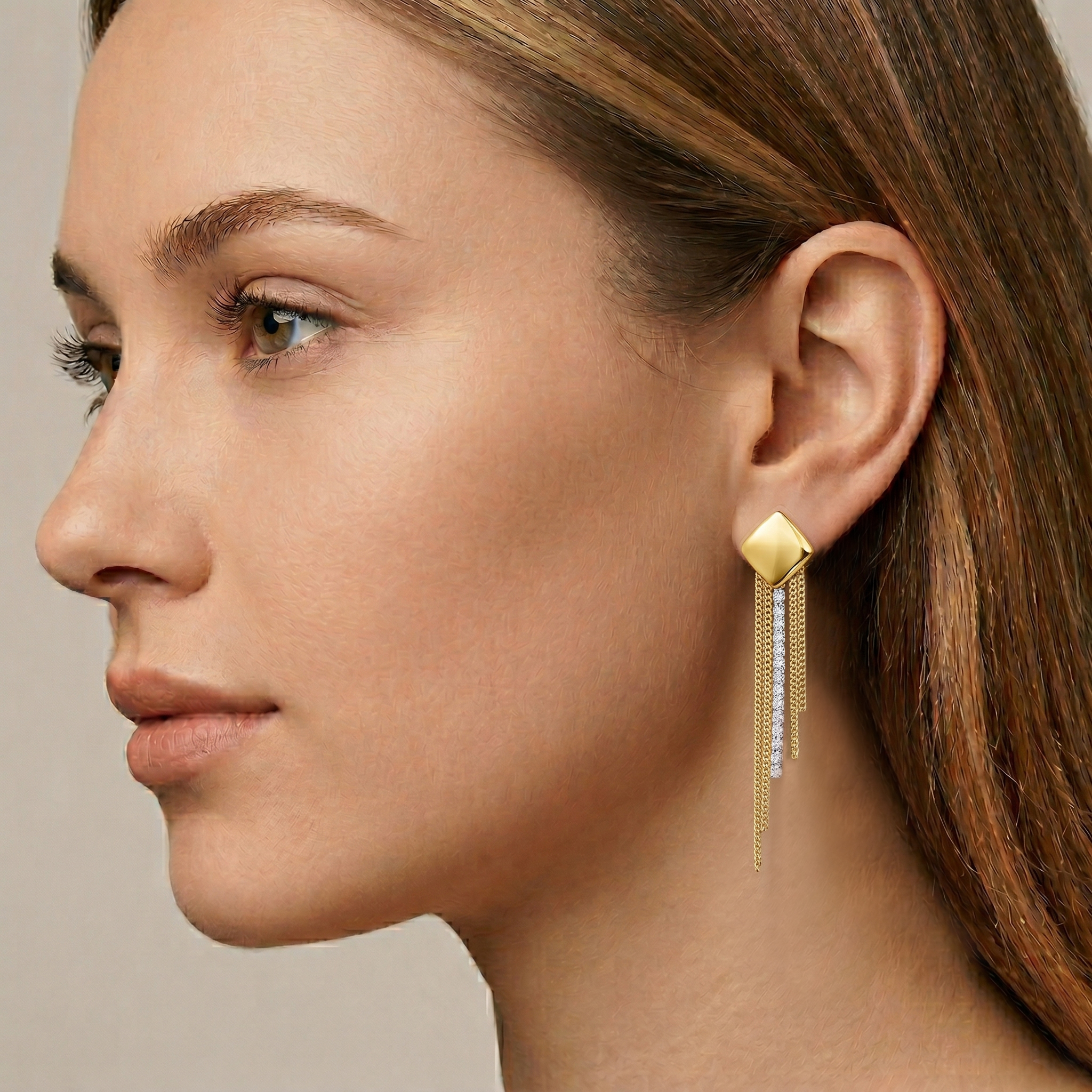 עגילי זהב 14K בעיצוב שרשראות מדורגות עם שיבוץ זרקונים