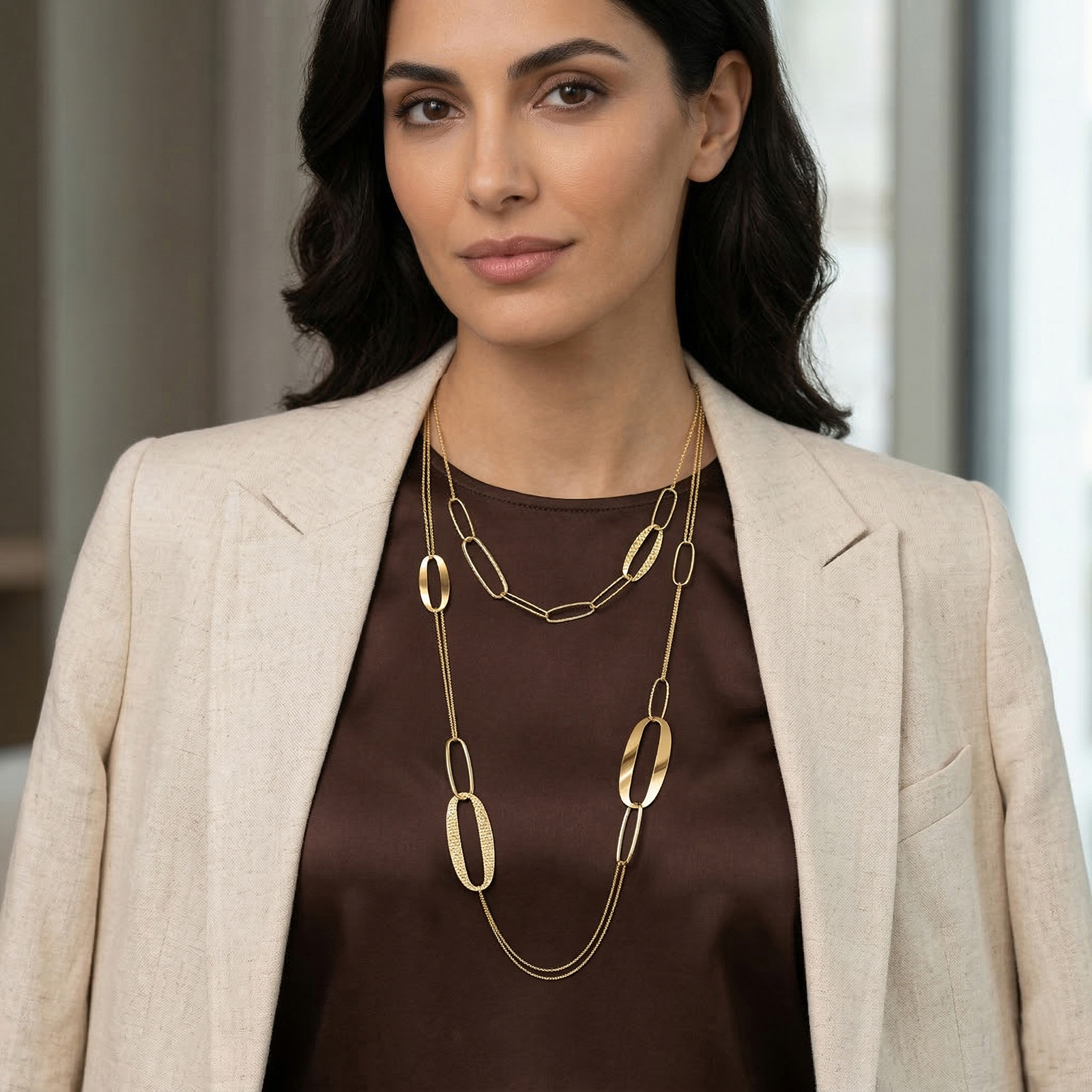 שרשרת זהב 14K כפולה עם חוליות אובליות