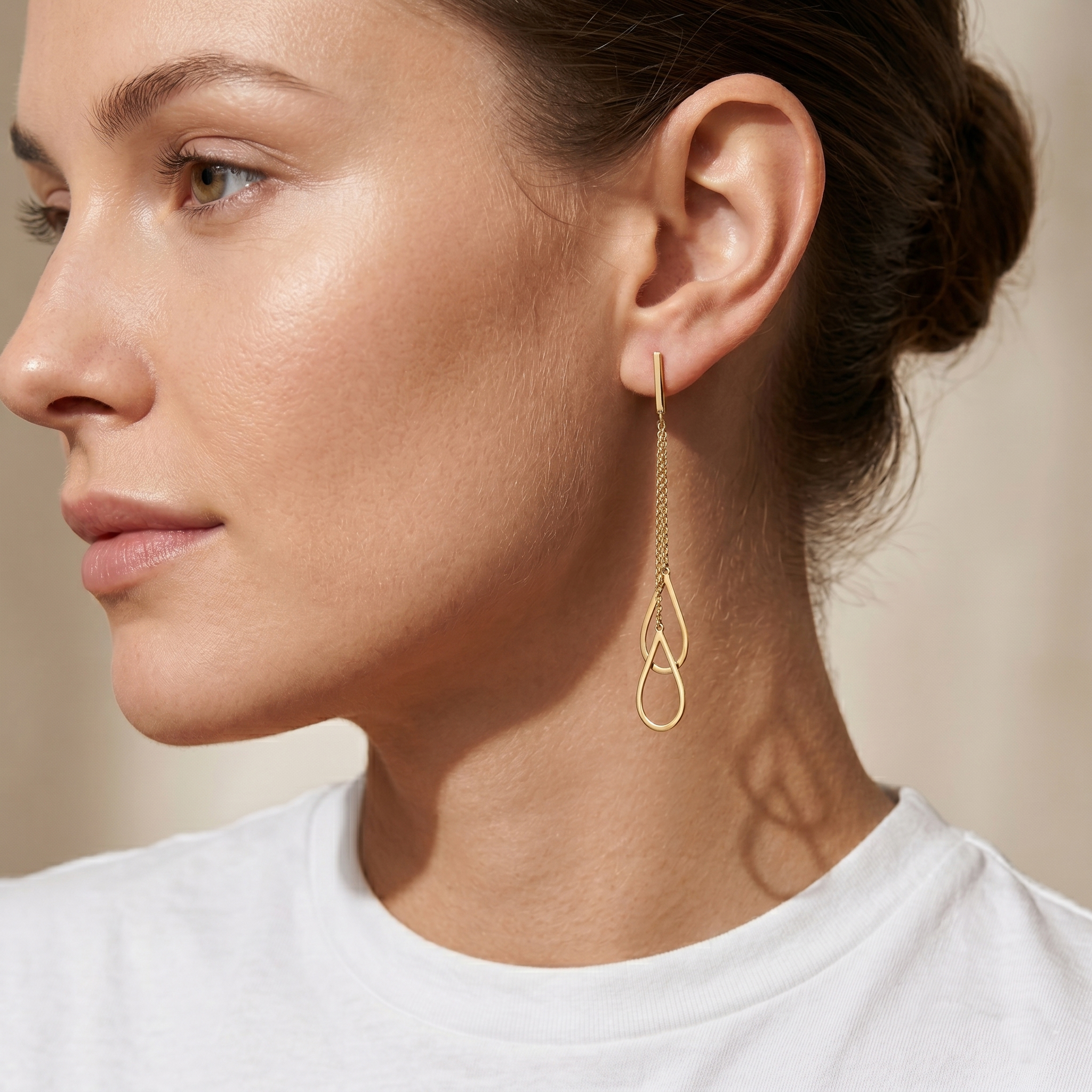 עגילי זהב 14K בעיצוב טיפות מדורגות תלוי ארוך