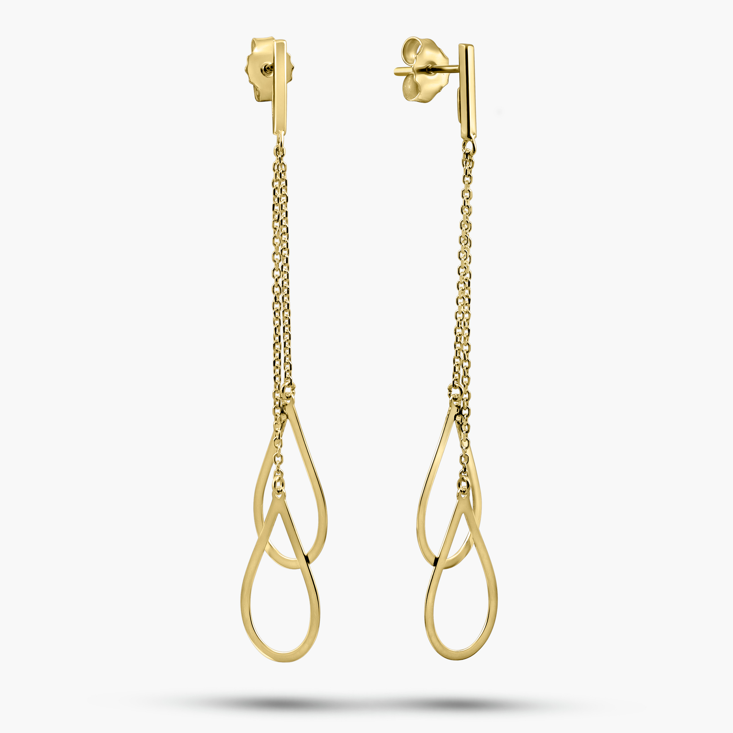 עגילי זהב 14K בעיצוב טיפות מדורגות תלוי ארוך