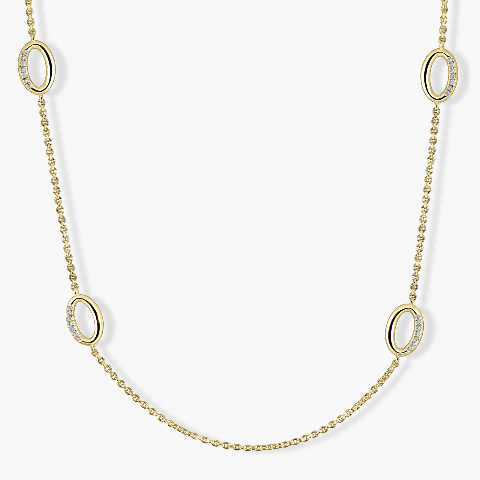 שרשרת זהב 14K משובצת יהלומים עם אלמנטים אובליים