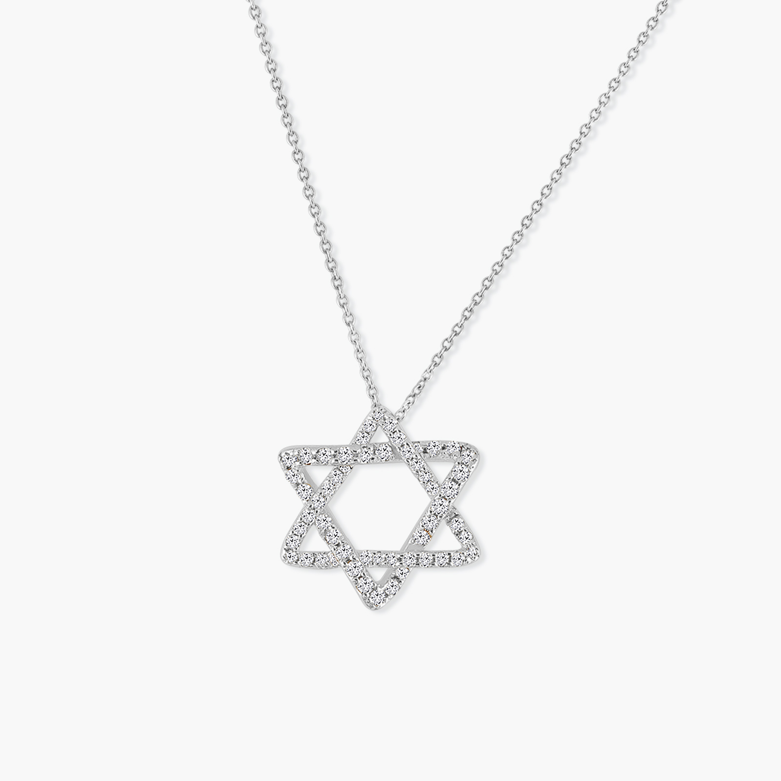 תליון מגן דוד זהב לבן 14K משובץ יהלומים