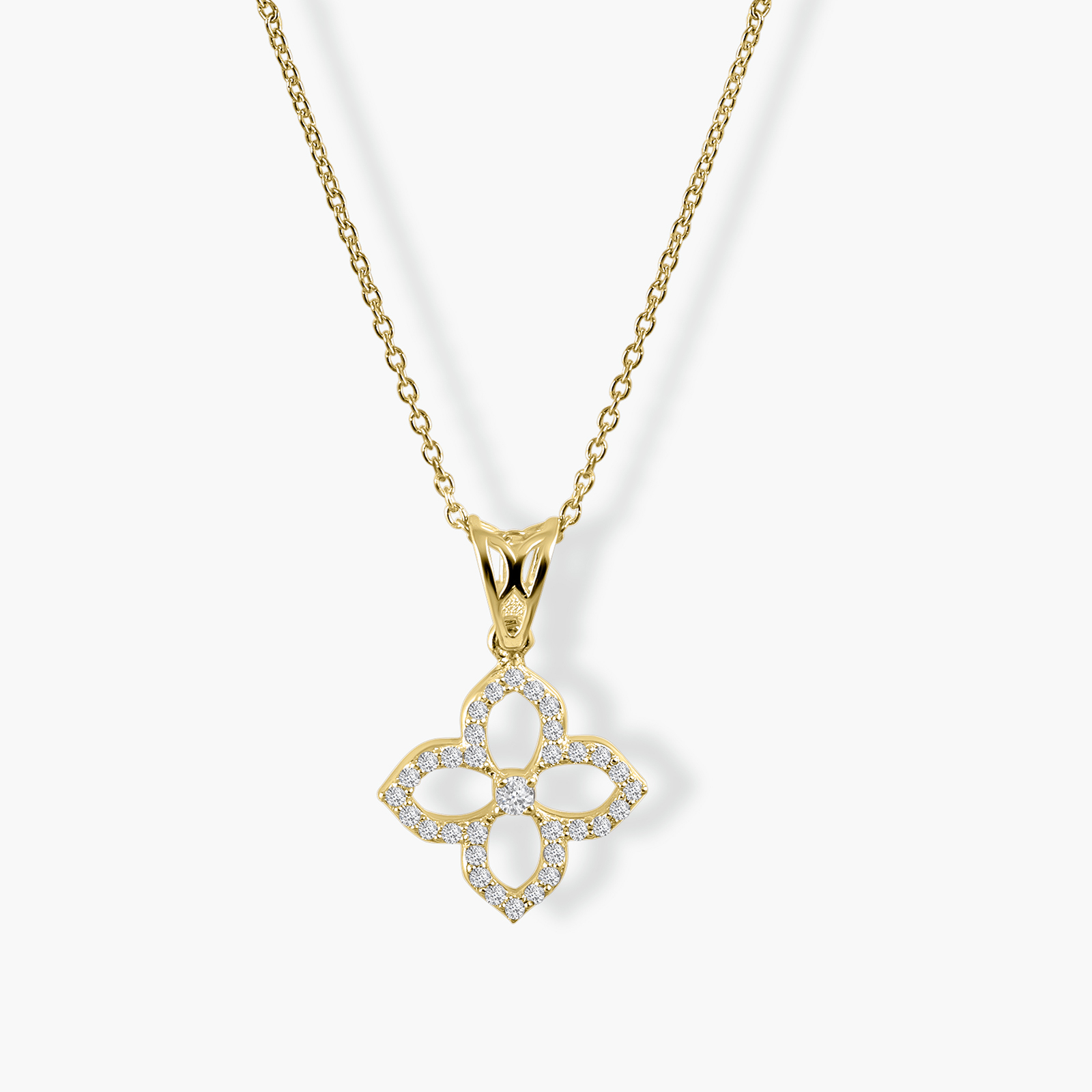 תליון תלתן פתוח עם יהלומים מזהב 14K