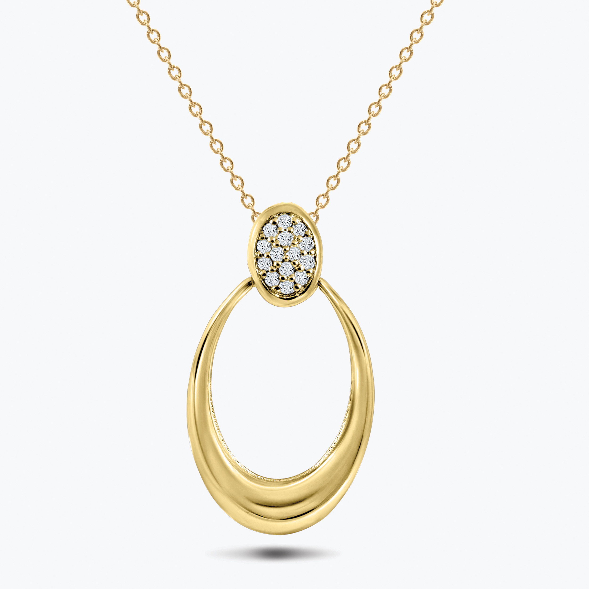 תליון זהב 14K משובץ יהלומים בעיצוב אליפטי