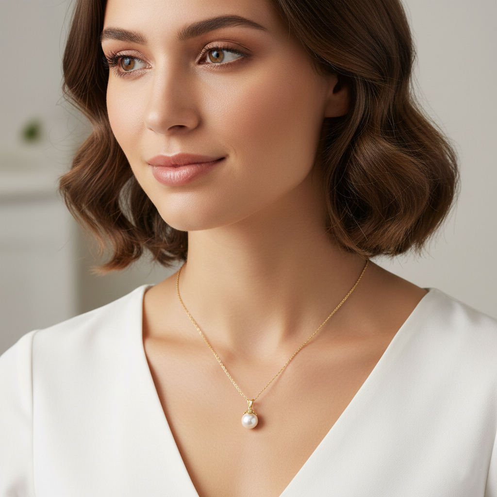 תליון זהב 14K בשיבוץ פנינה ויהלומים