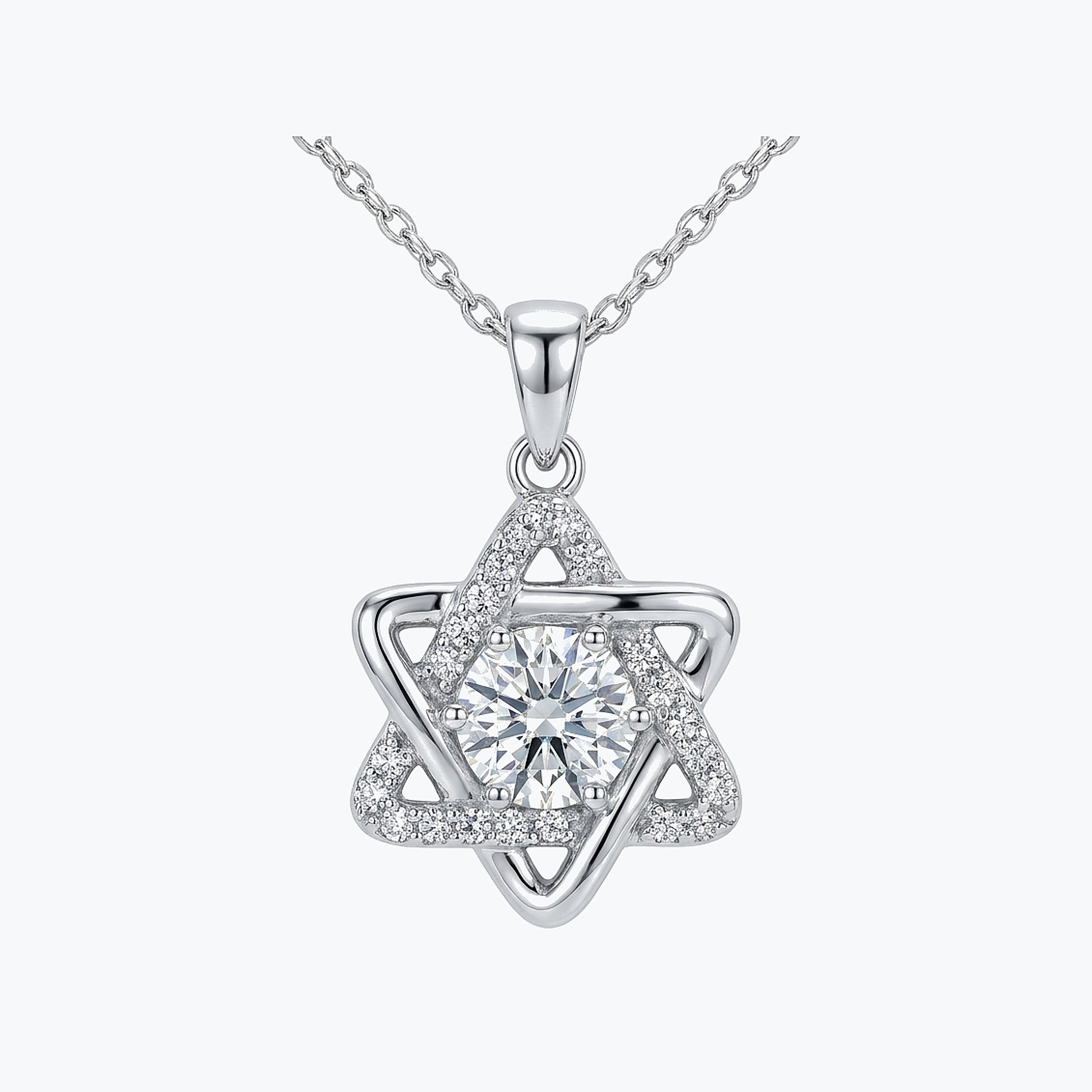 תליון מגן דוד זהב לבן 14K משובץ יהלומי מעבדה