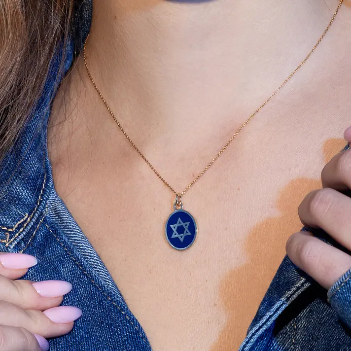 תליון ישמרך עם מגן דוד בציפוי אמייל כחול