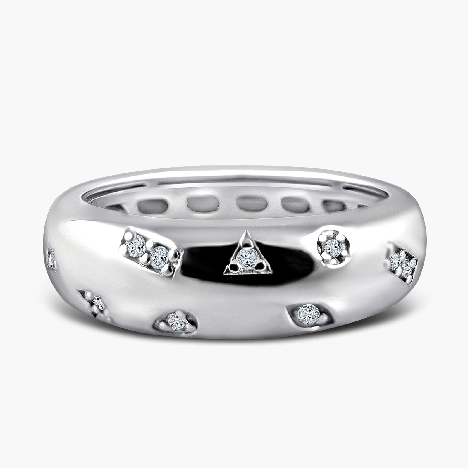 טבעת זהב לבן 14K משובצת יהלומים