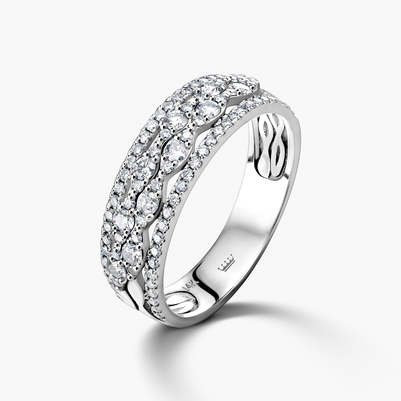 טבעת זהב 4 שורות משובצת יהלומים