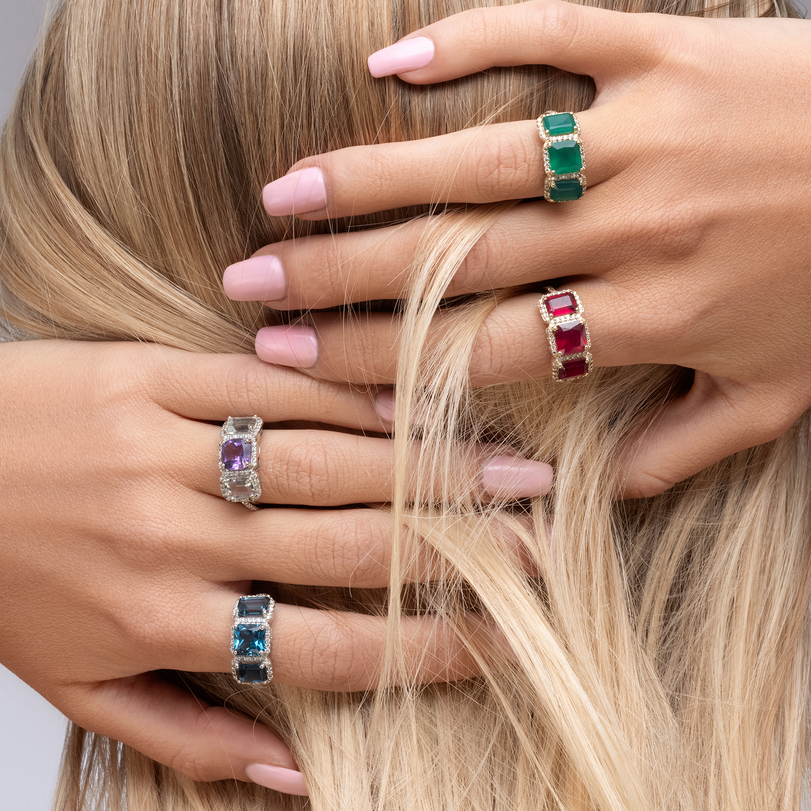 טבעת אליזבט 14K זהב צהוב משובצת רובי גלס ויהלומים