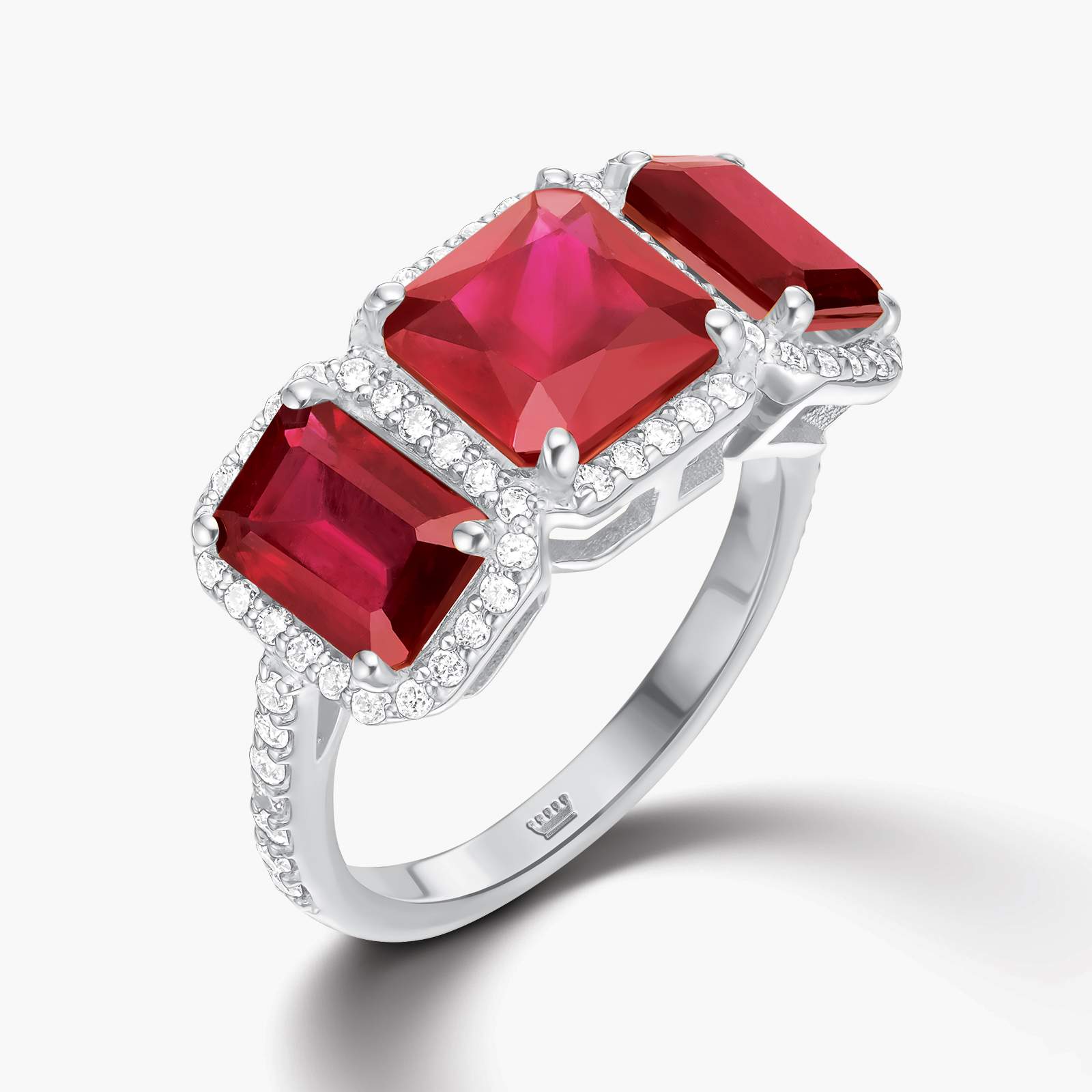 טבעת אליזבט 14K זהב צהוב משובצת רובי גלס ויהלומים