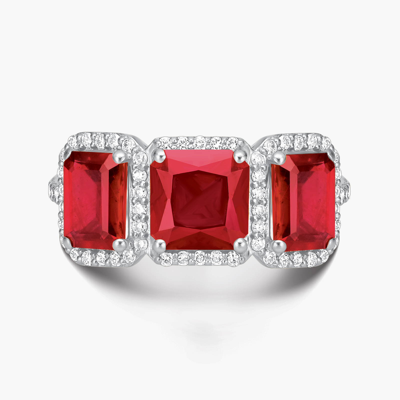 טבעת אליזבט 14K זהב צהוב משובצת רובי גלס ויהלומים