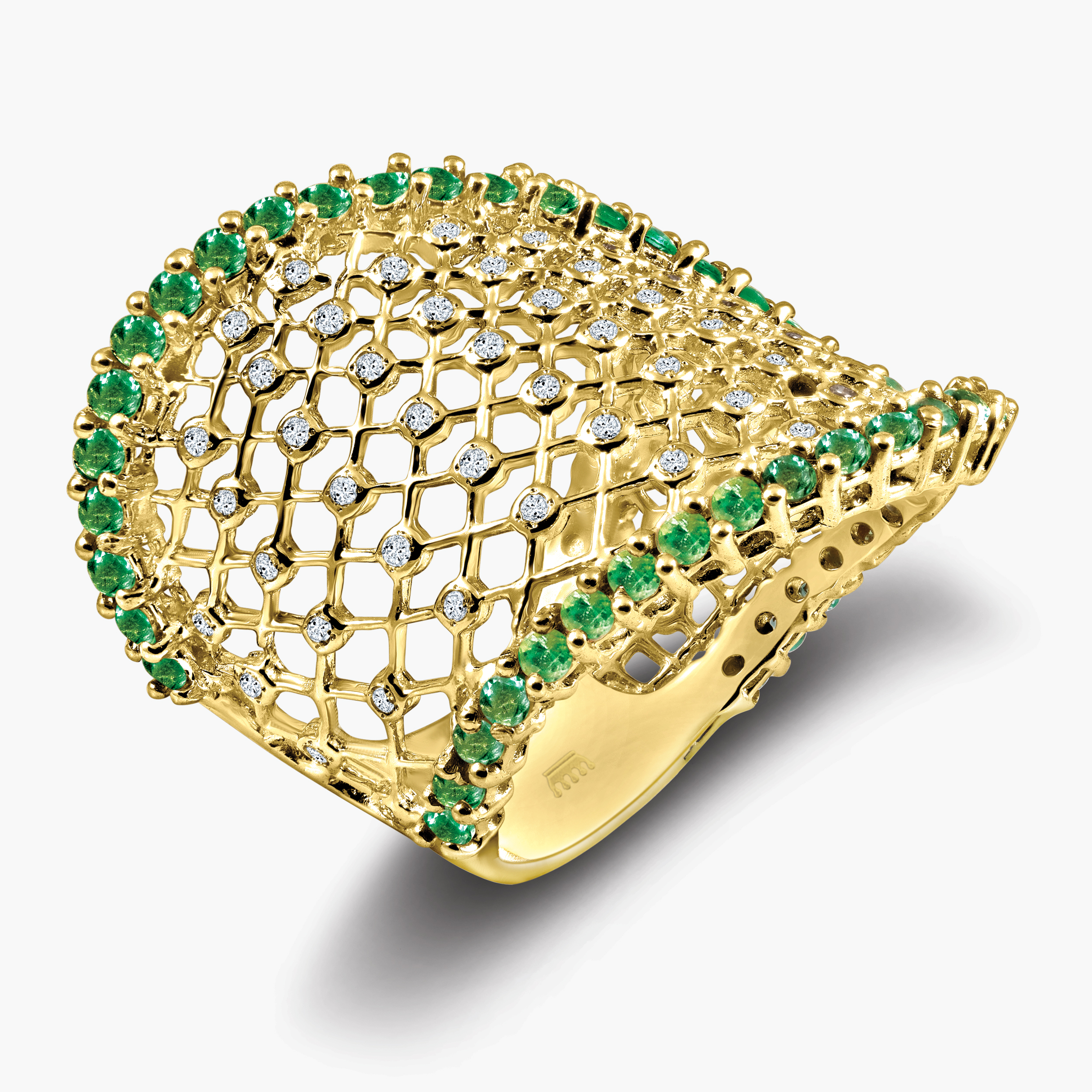 טבעת זהב 14K משובצת יהלומים ואמרלד